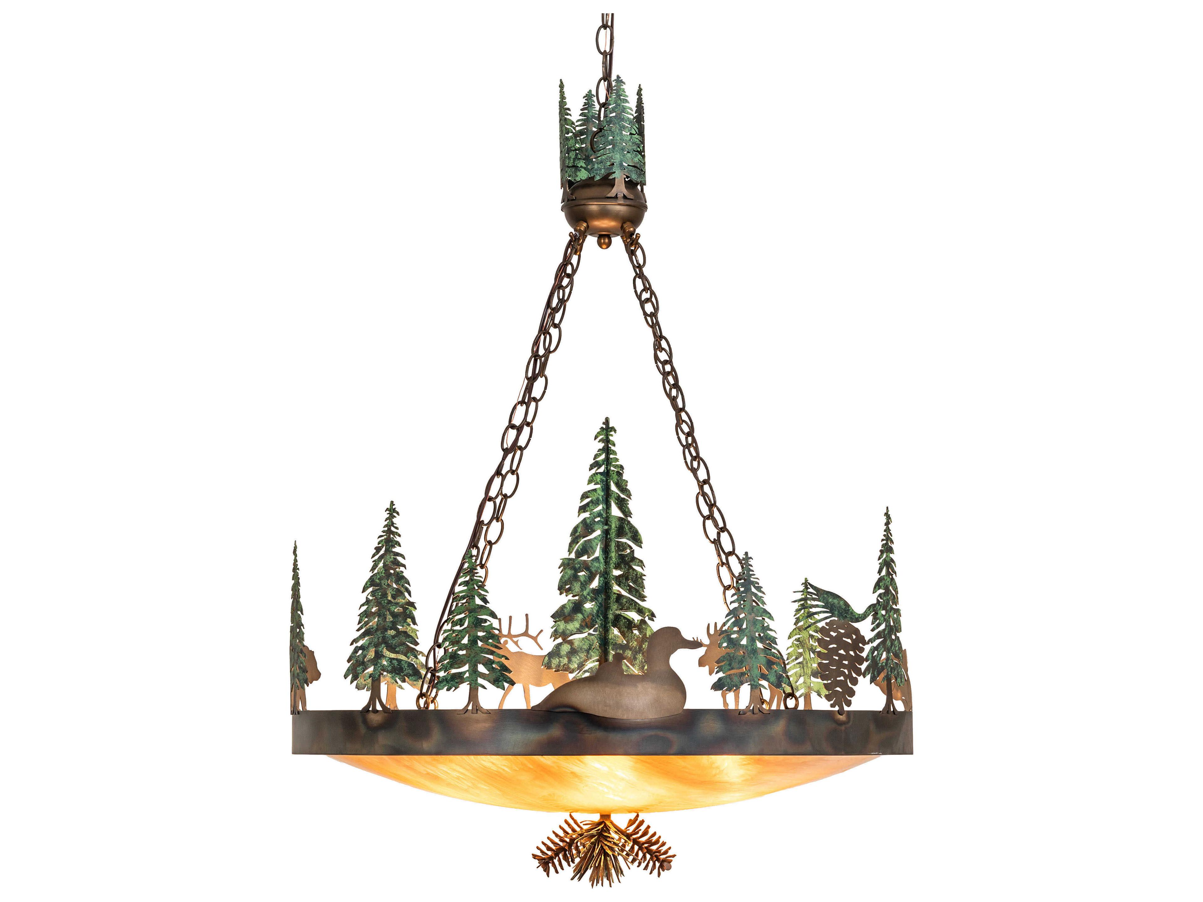 Meyda Wildlife at Dusk 4-Light Dark Burnished Antique Copper Pendant