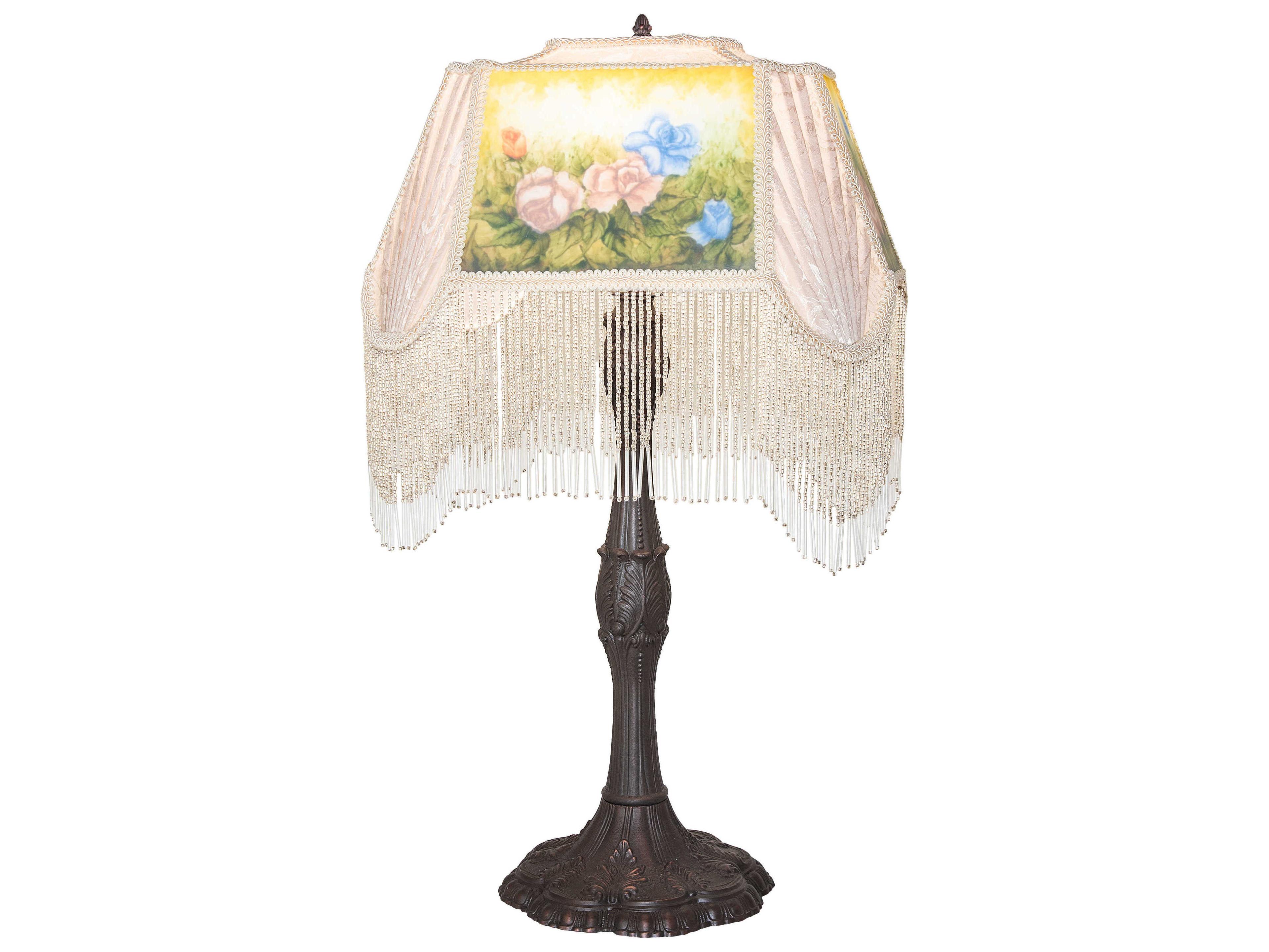 Reverse Painted Ivory Damask Textrene Table Lamp