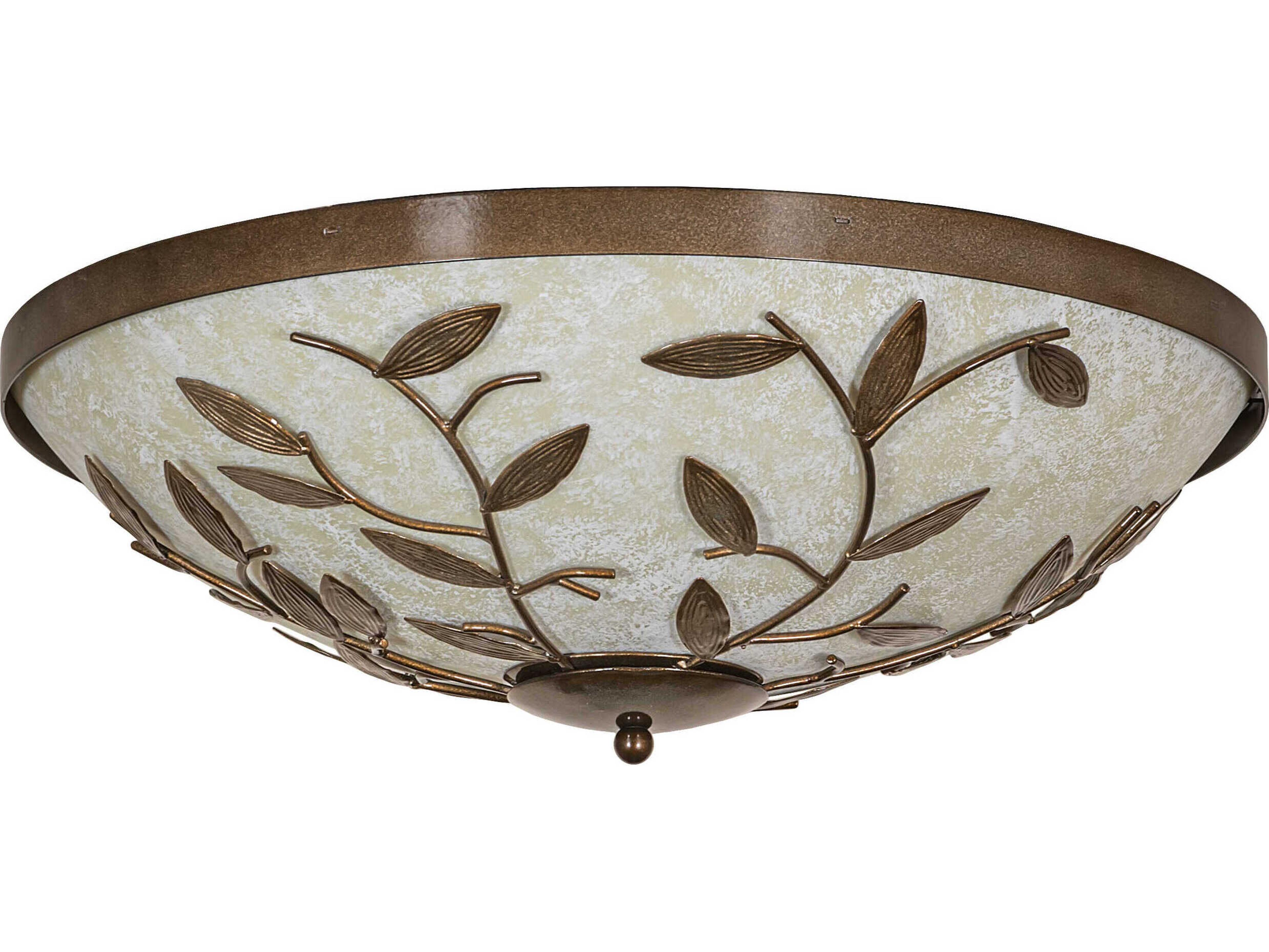 Meyda Branches 3-Light Antique Hammered Gold Bowl Round Flush Mount
