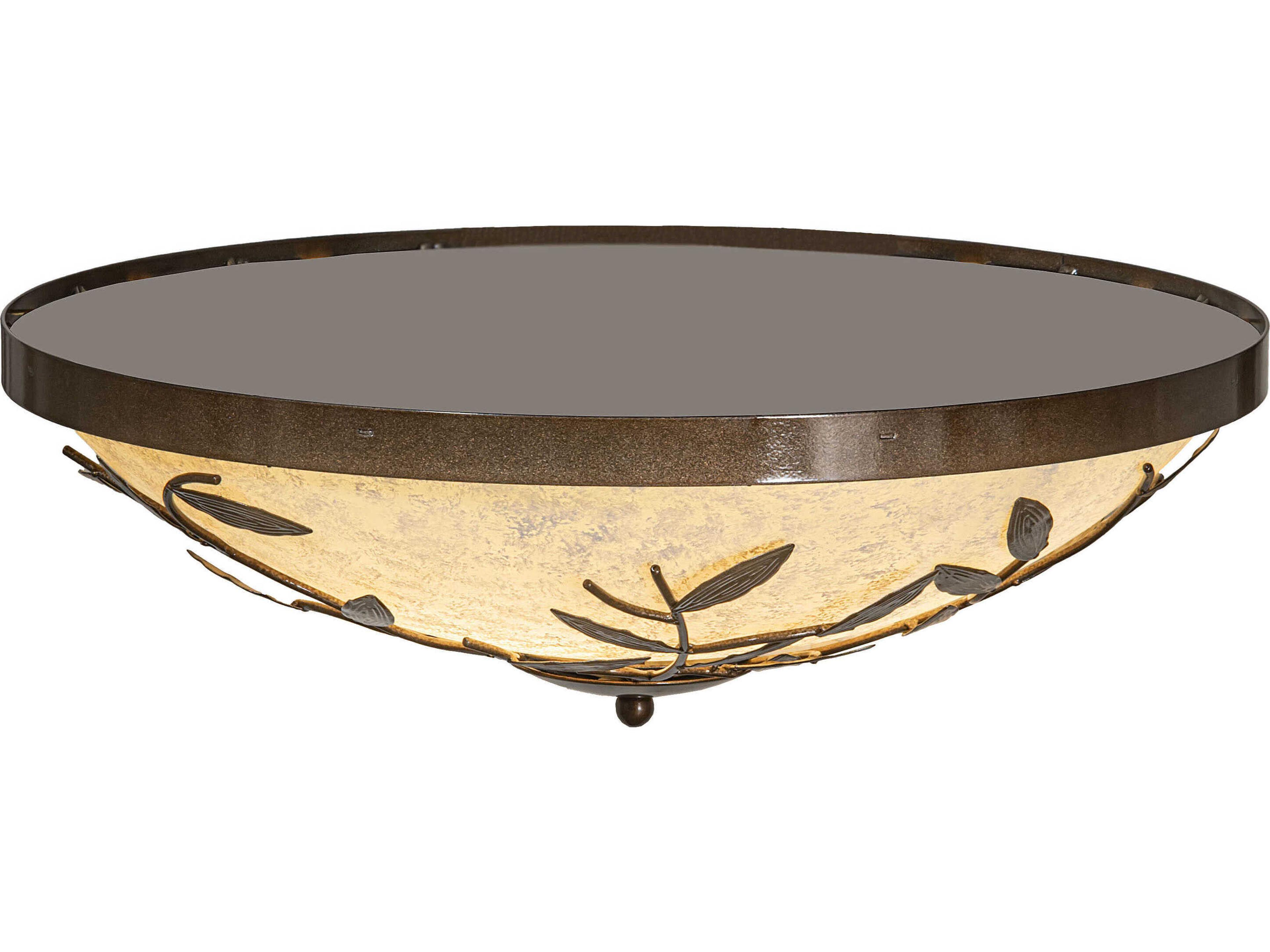 Meyda Branches 3-Light Antique Hammered Gold Bowl Round Flush Mount