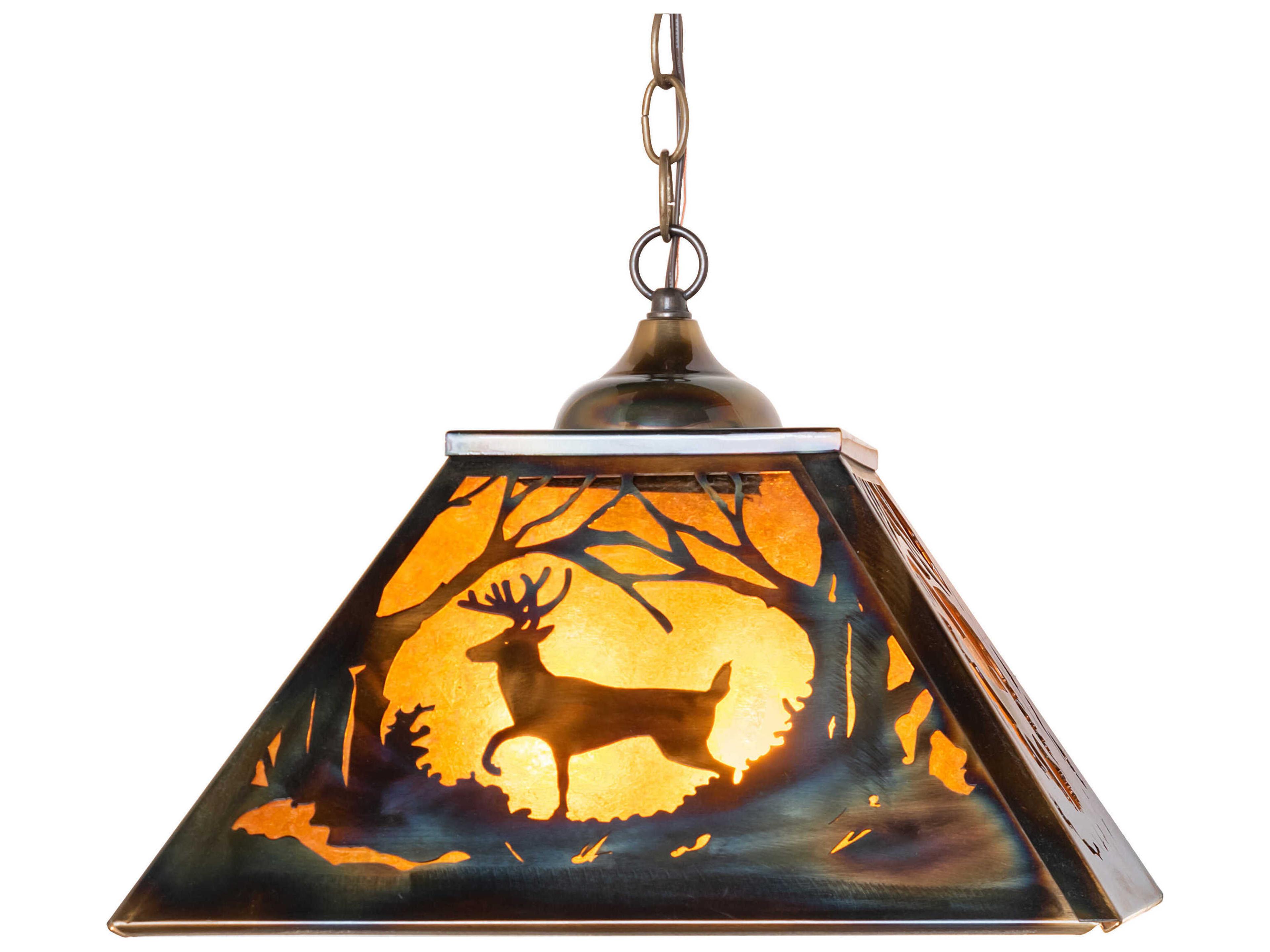 Deer At Dawn 2-Light Dark Burnished Transparent Copper Pendant