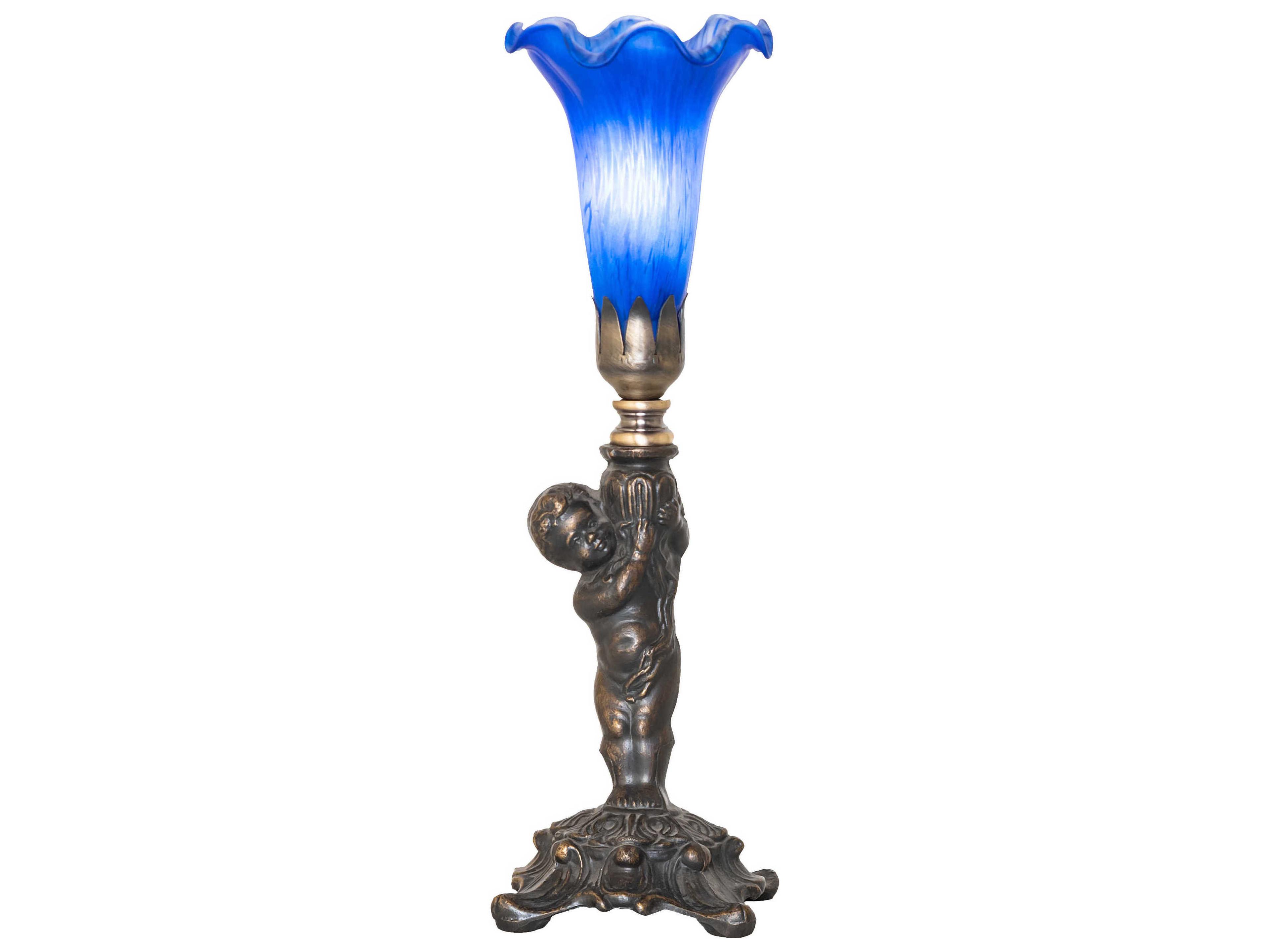 Tiffany Pond Lily Blue Glass Table Lamp