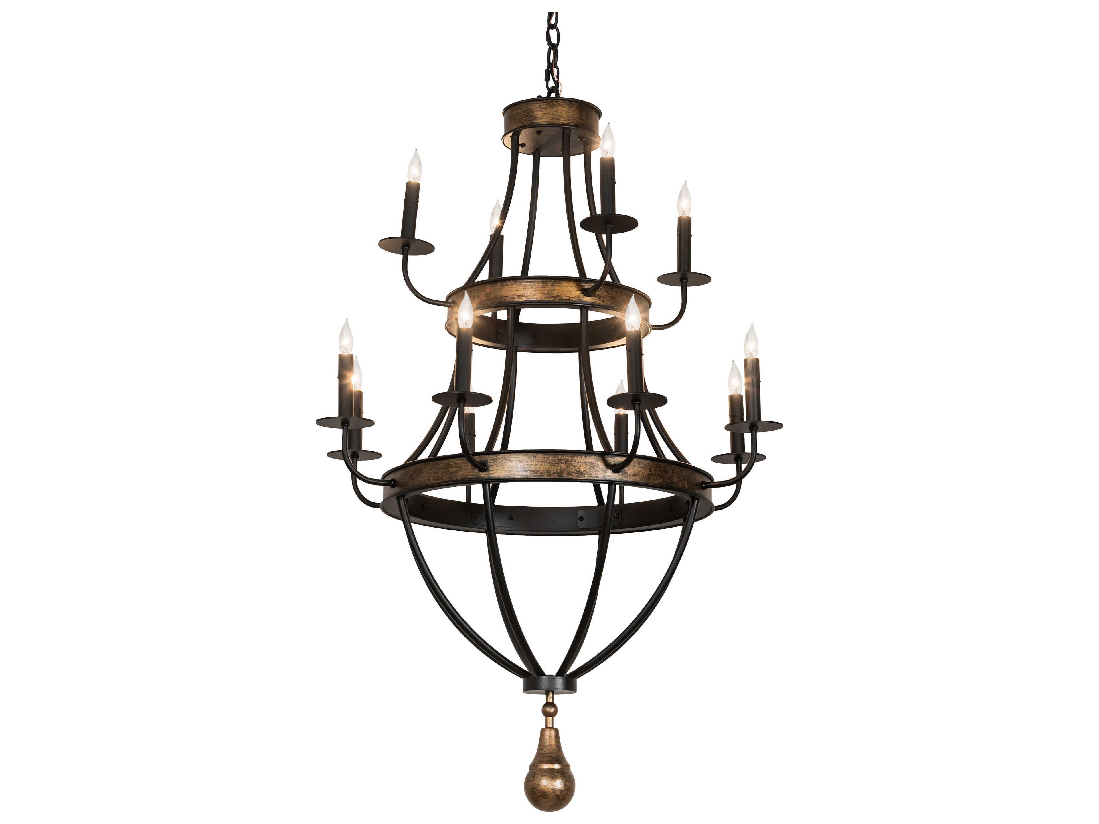 Georgetown 12-Light Textured Black Brushed Gold Traditional Tiered Chandelier