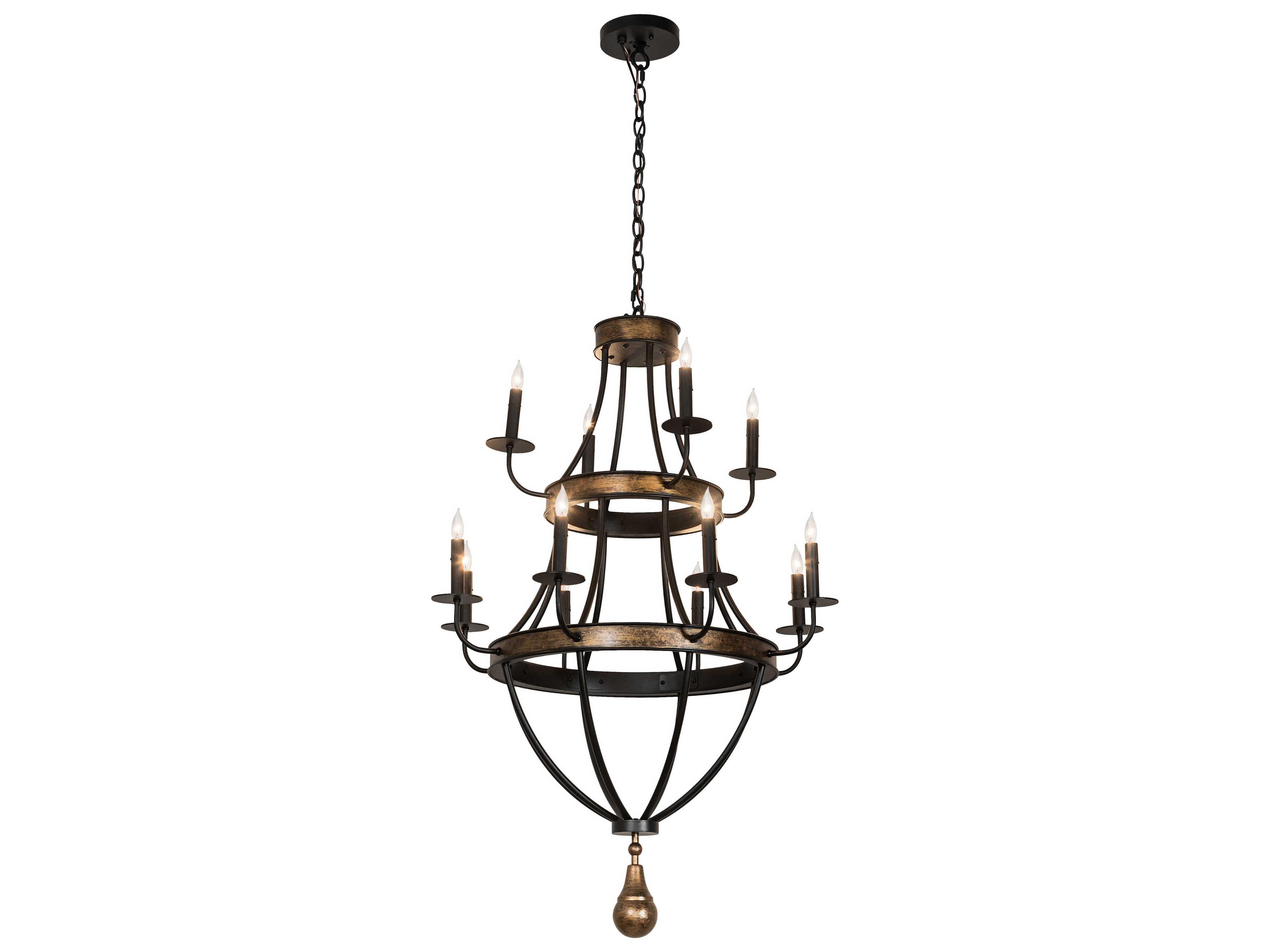 Meyda Georgetown 12-Light Textured Black Brushed Gold Traditional Tiered Chandelier