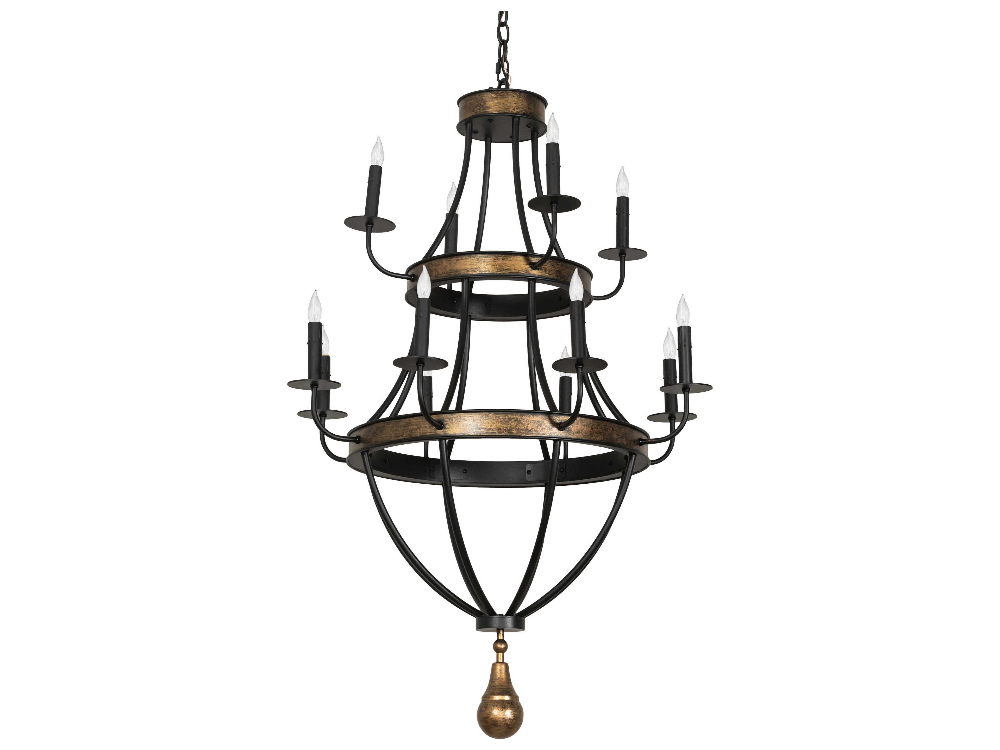 Meyda Georgetown 12-Light Textured Black Brushed Gold Traditional Tiered Chandelier