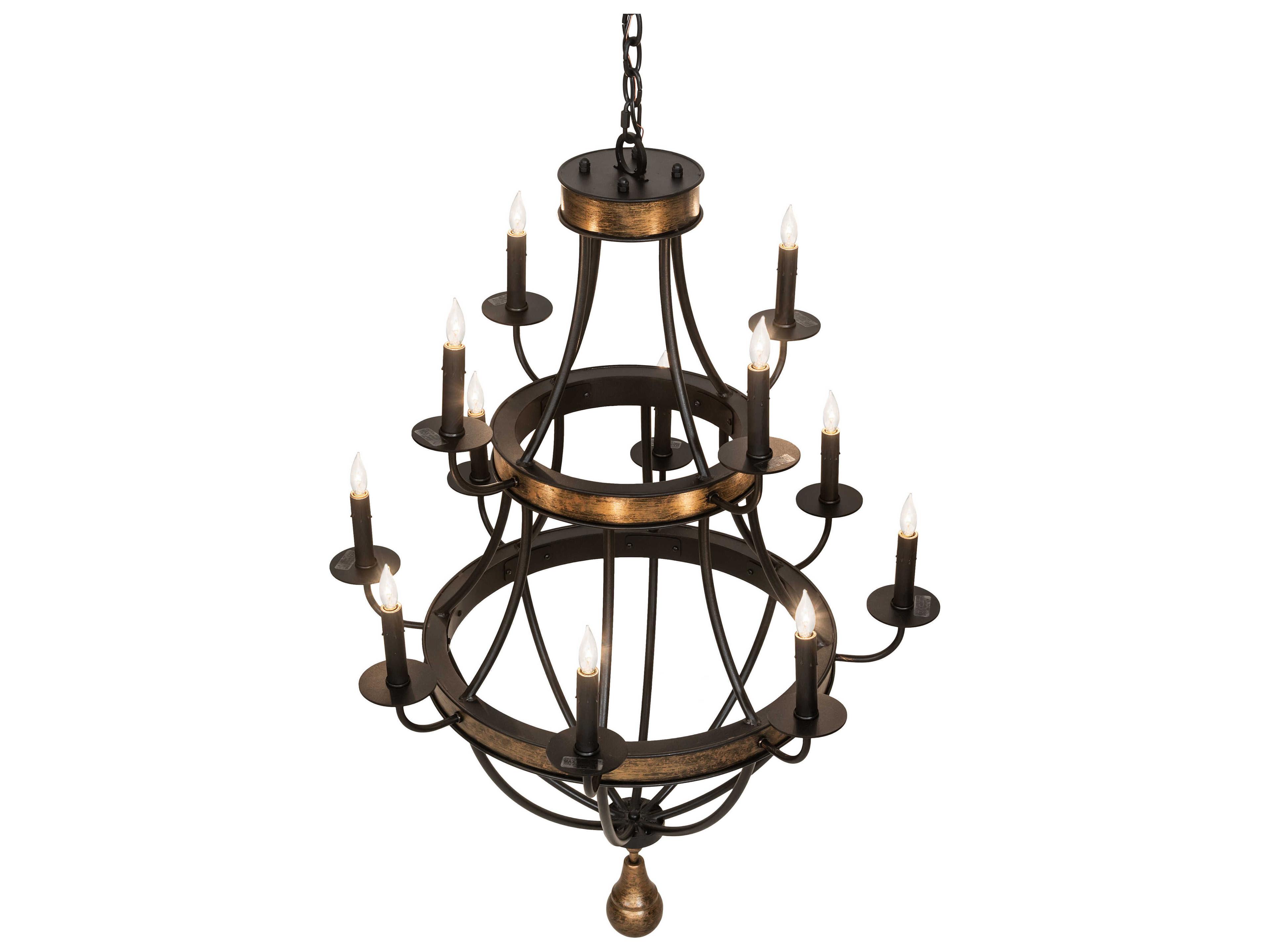 Meyda Georgetown 12-Light Textured Black Brushed Gold Traditional Tiered Chandelier
