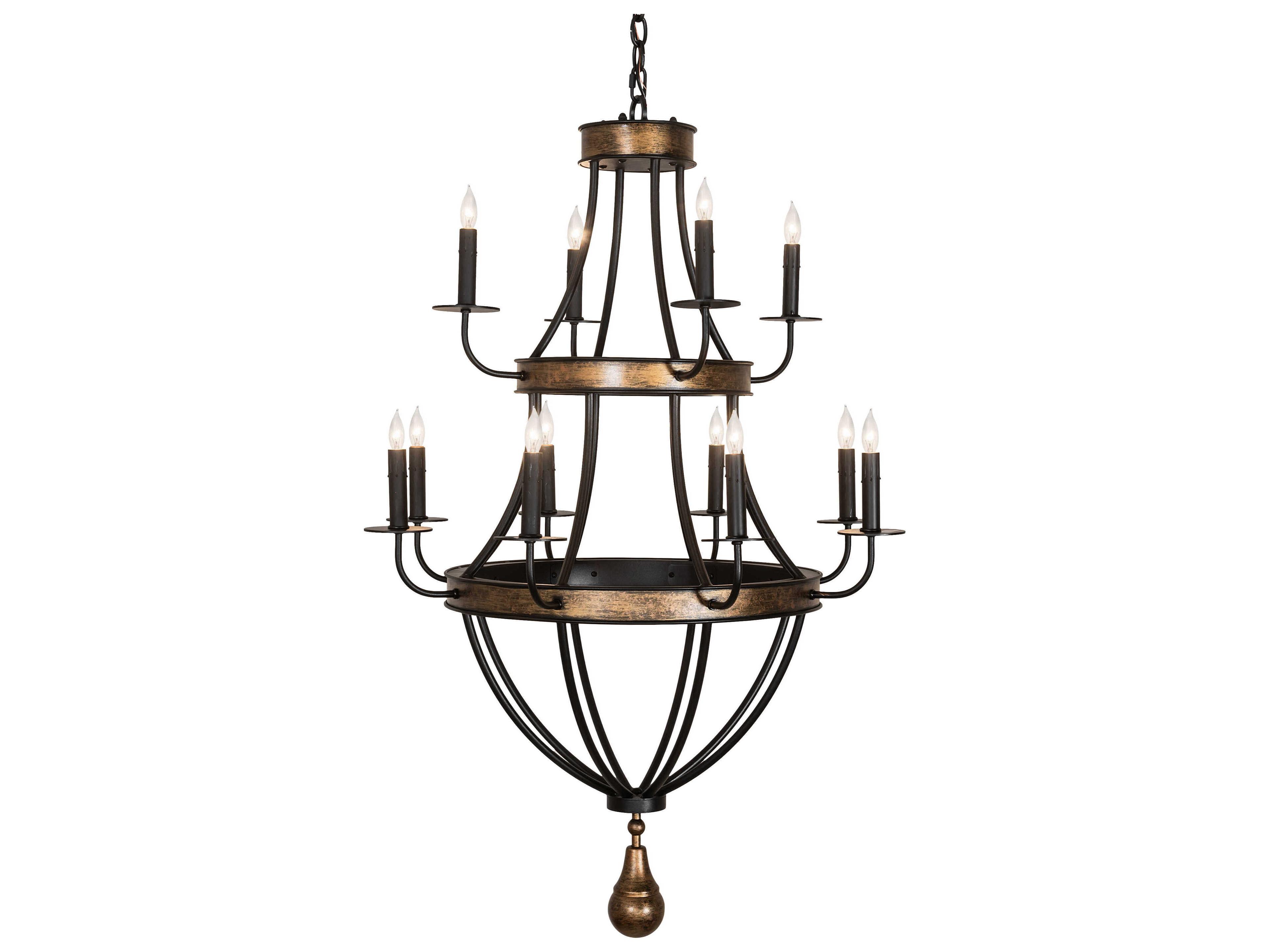 Meyda Georgetown 12-Light Textured Black Brushed Gold Traditional Tiered Chandelier