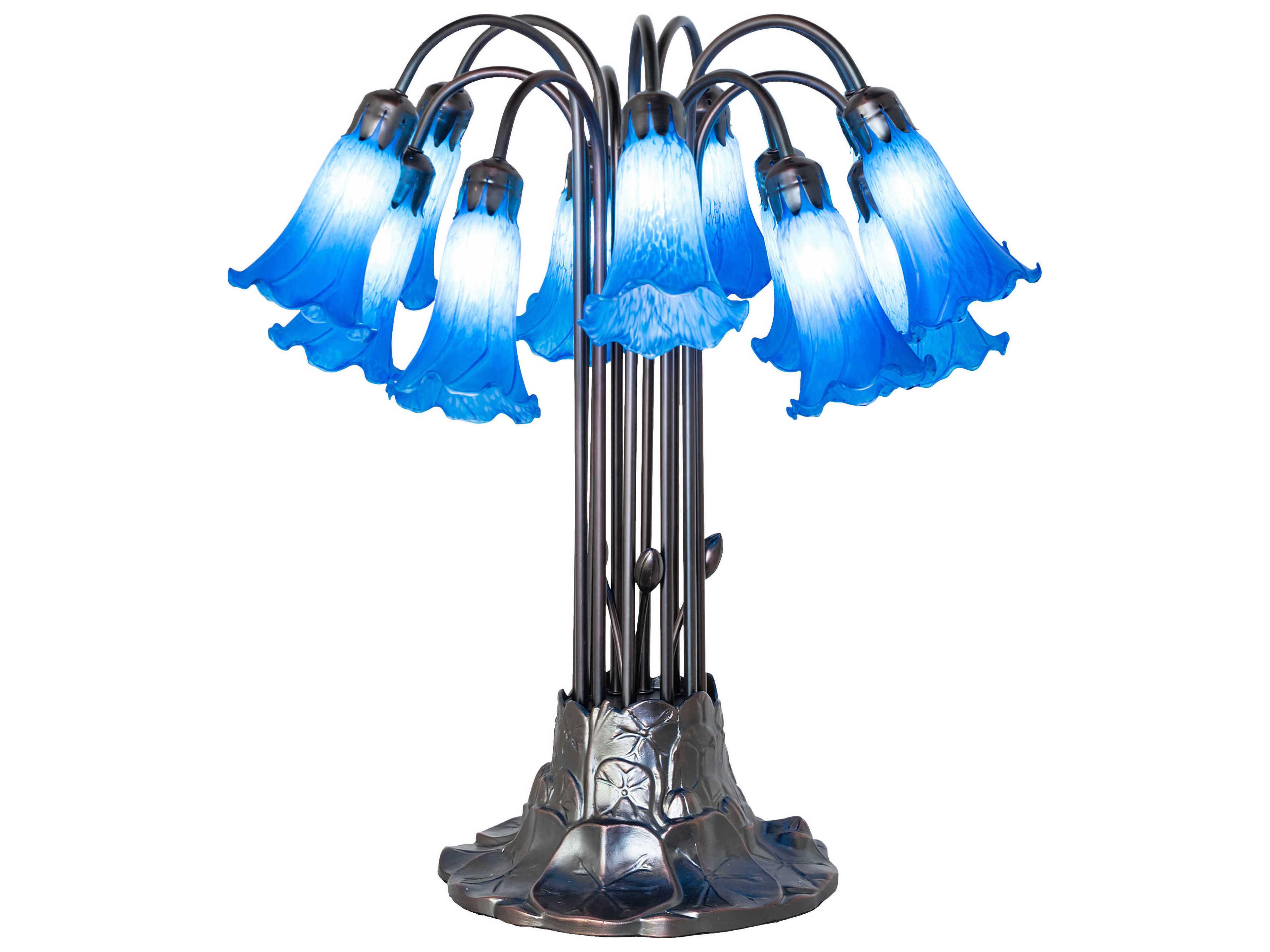 Tiffany Pond Lily Blue Glass Table Lamp