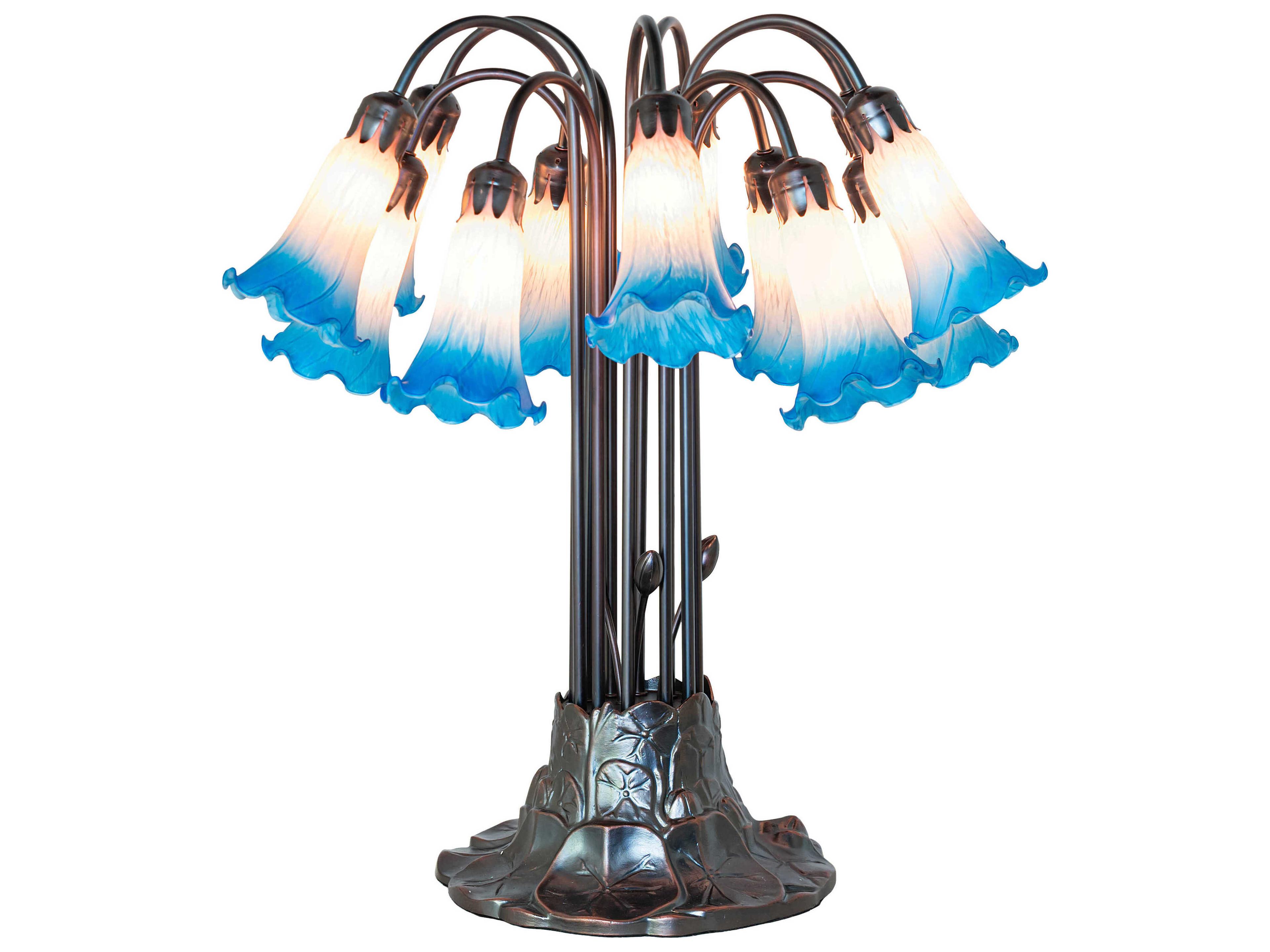 Tiffany Pond Lily Pink / Blue Glass Table Lamp