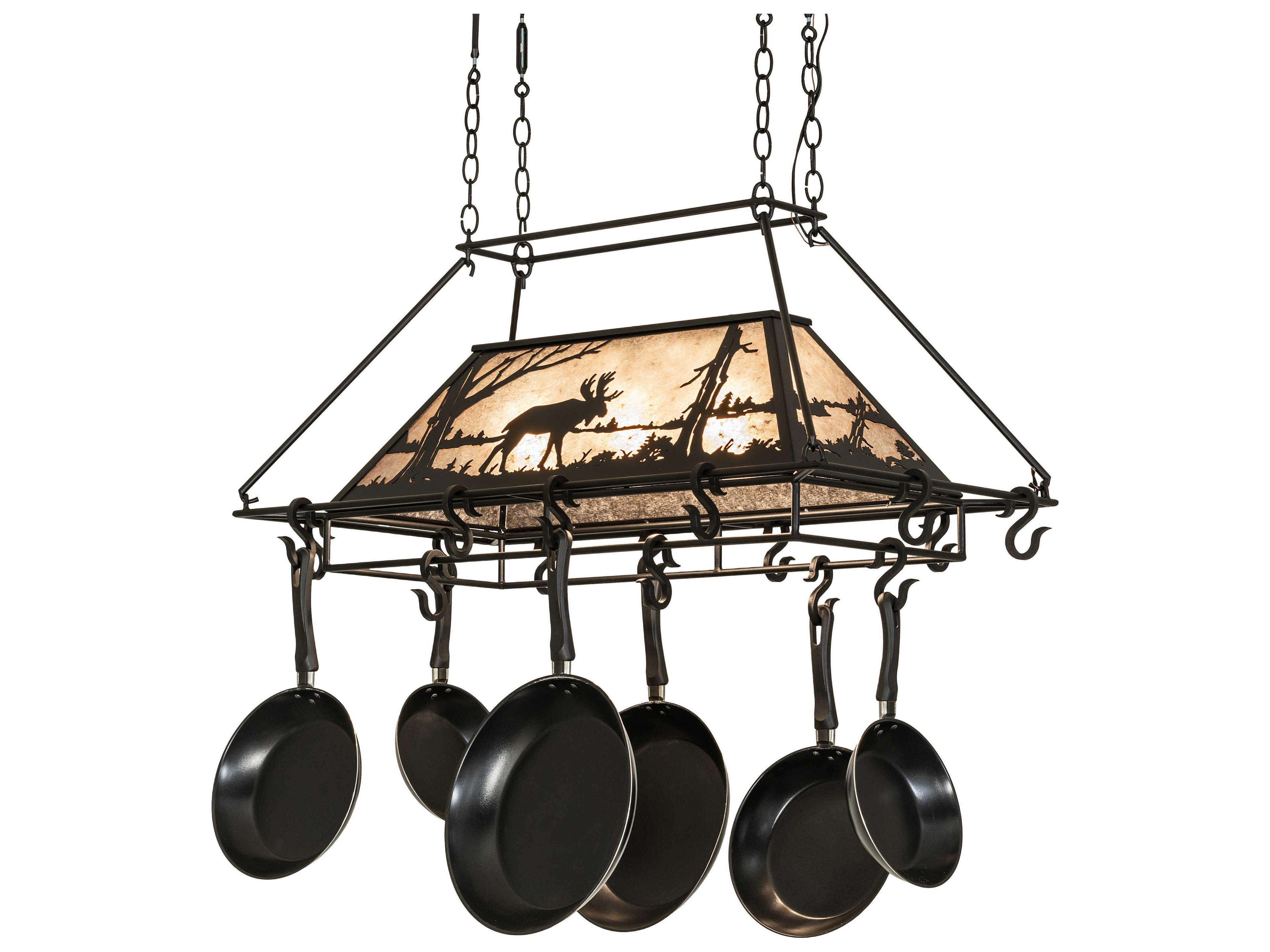 Moose At Lake 3-Light Textured Black Island Pendant