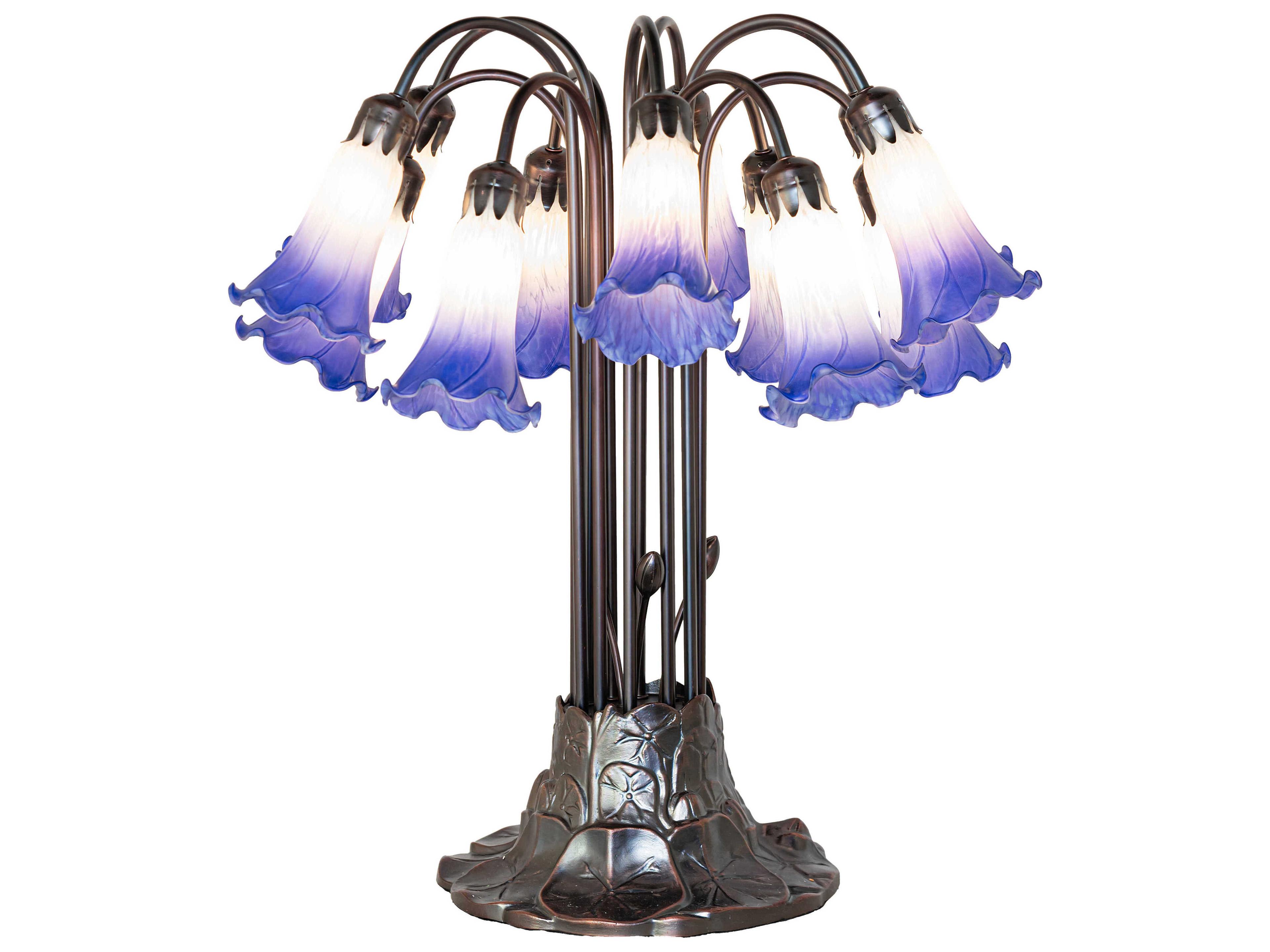 Tiffany Pond Lily Blue / White Glass Table Lamp