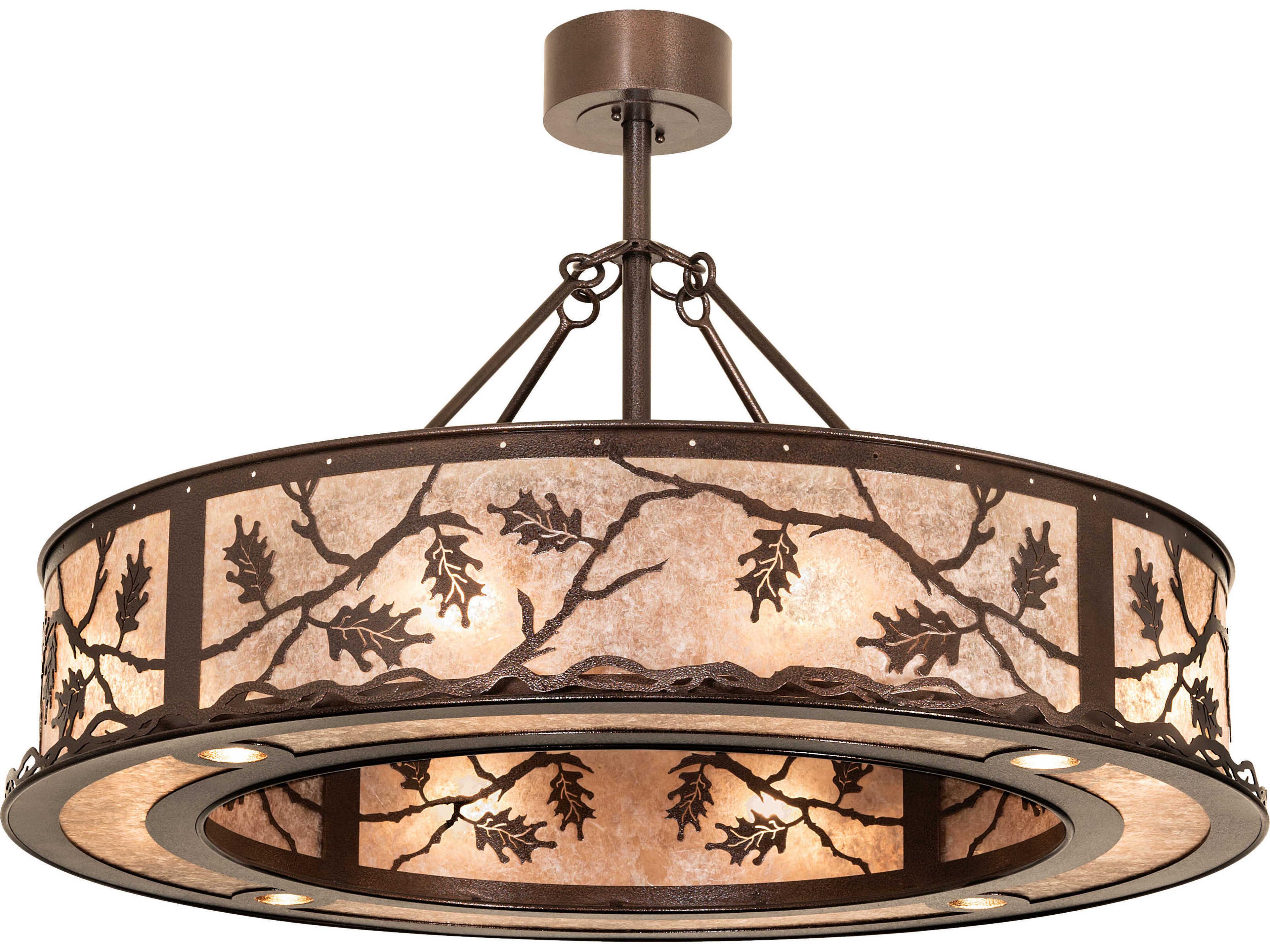 Oak Leaf 12-Light Copper Vein Round Pendant