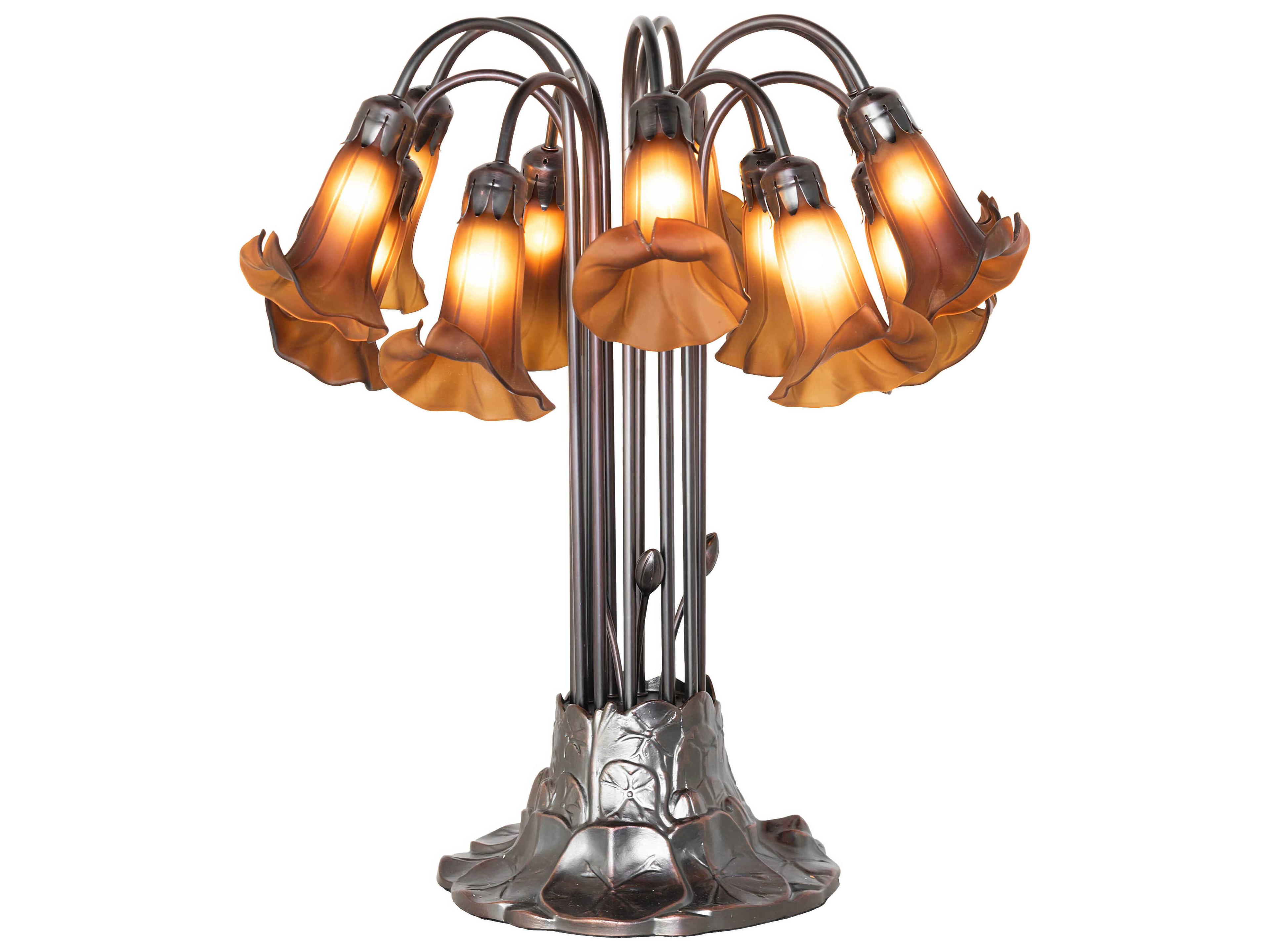 Tiffany Pond Lily Dark Amber Glass Table Lamp