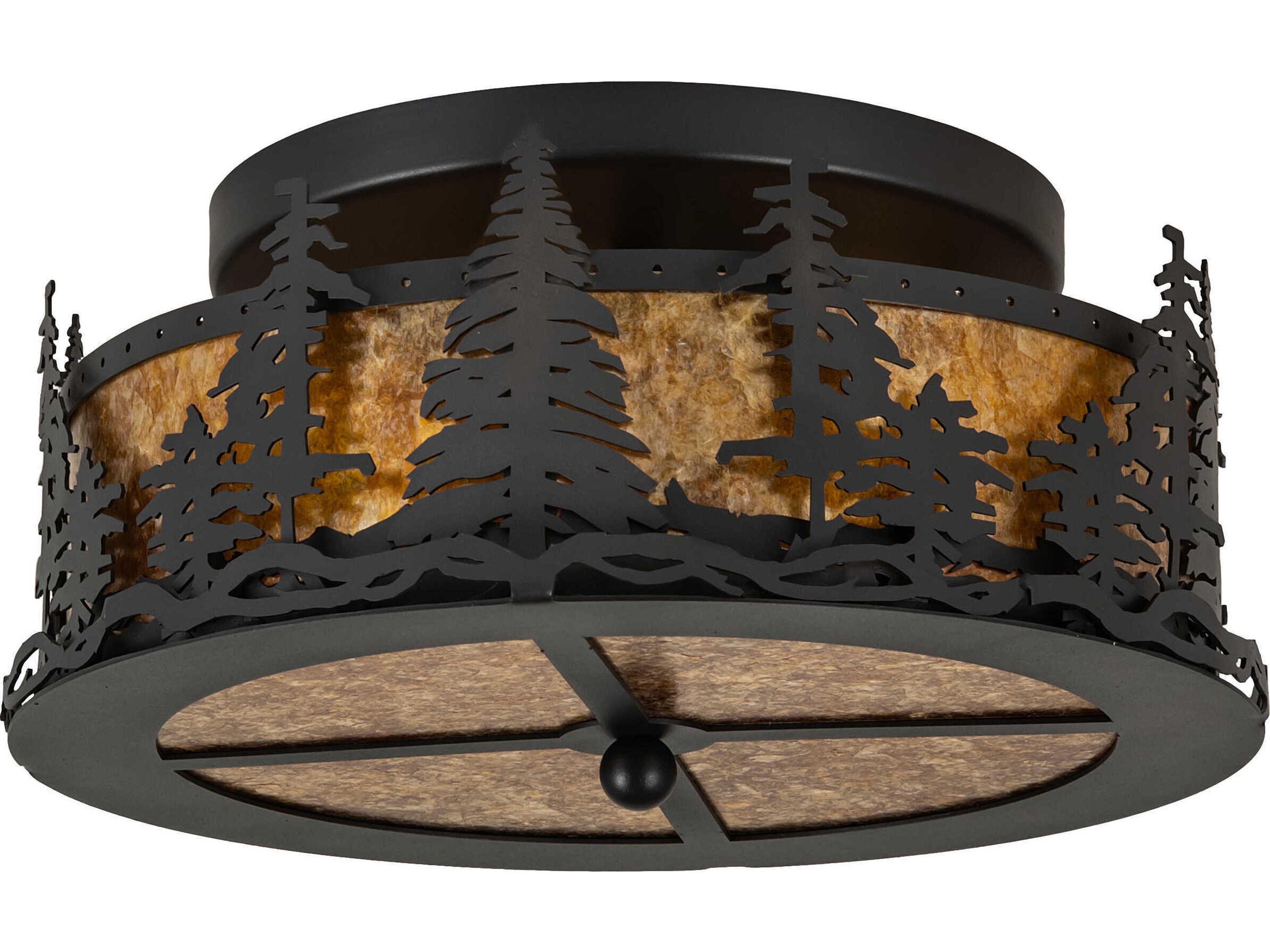 Meyda Tall Pines 2-Light Wrought Iron Gray Flush Mount