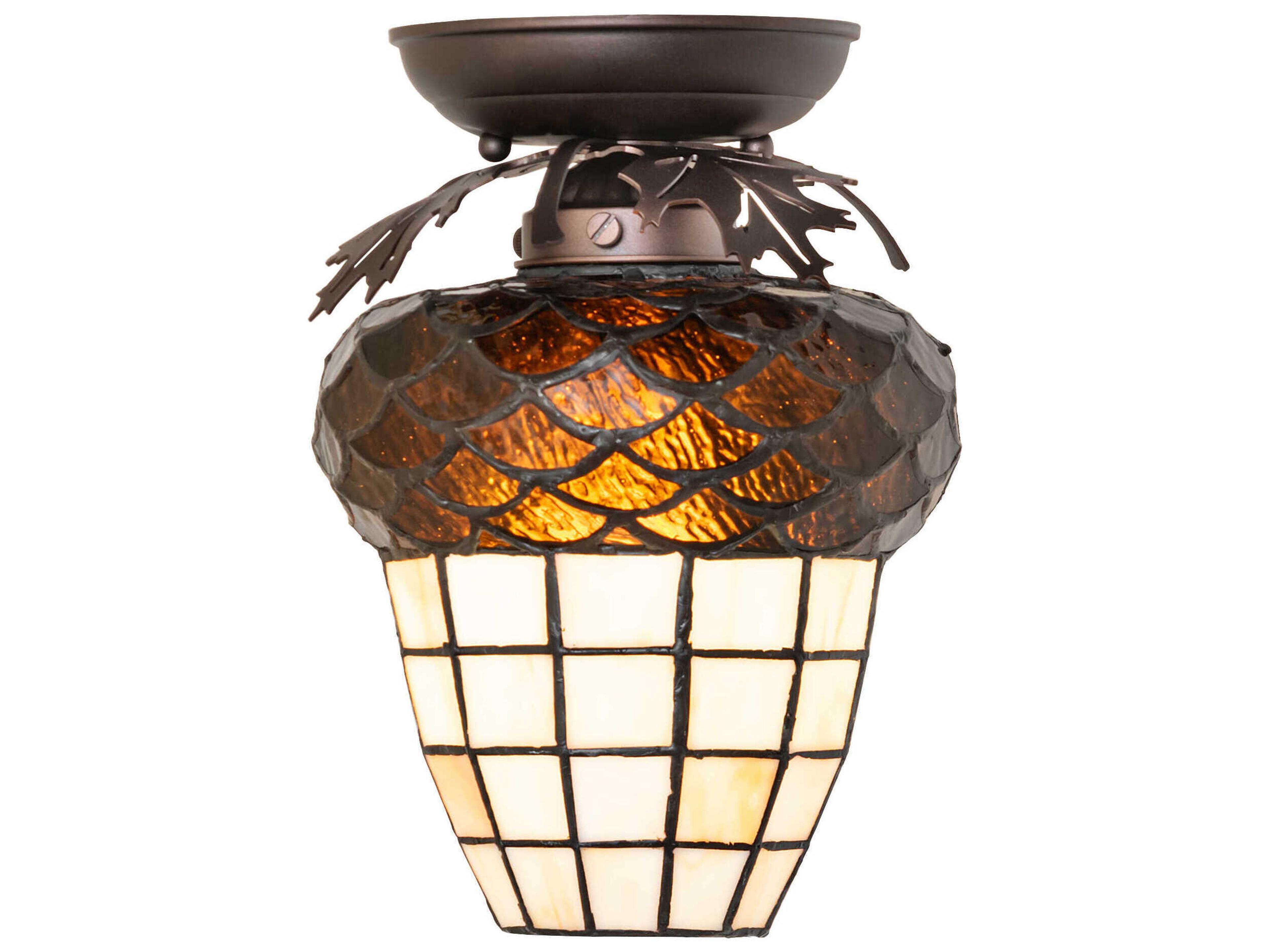 Oak Leaf And Acorn 1-Light Mahogany Bronze Traditional Flush Mount