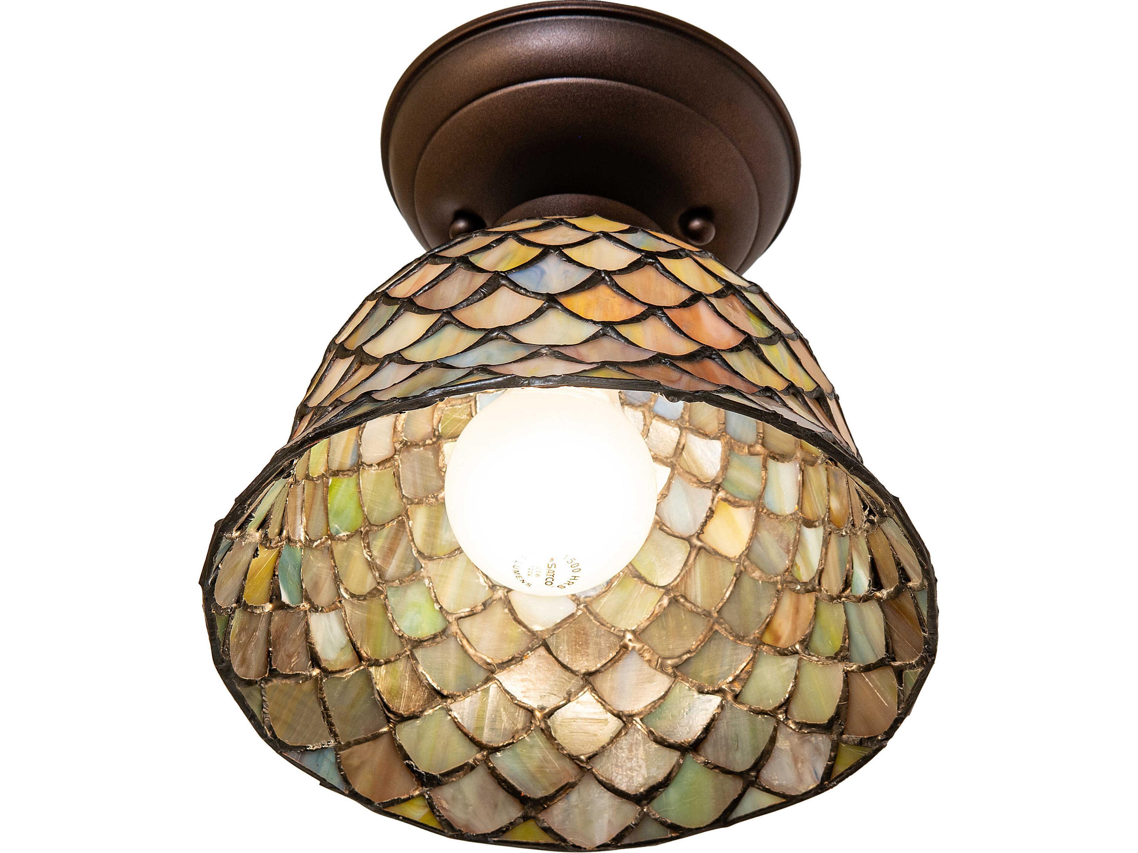Meyda Tiffany Fishscale 1-Light Bronze Traditional Flush Mount