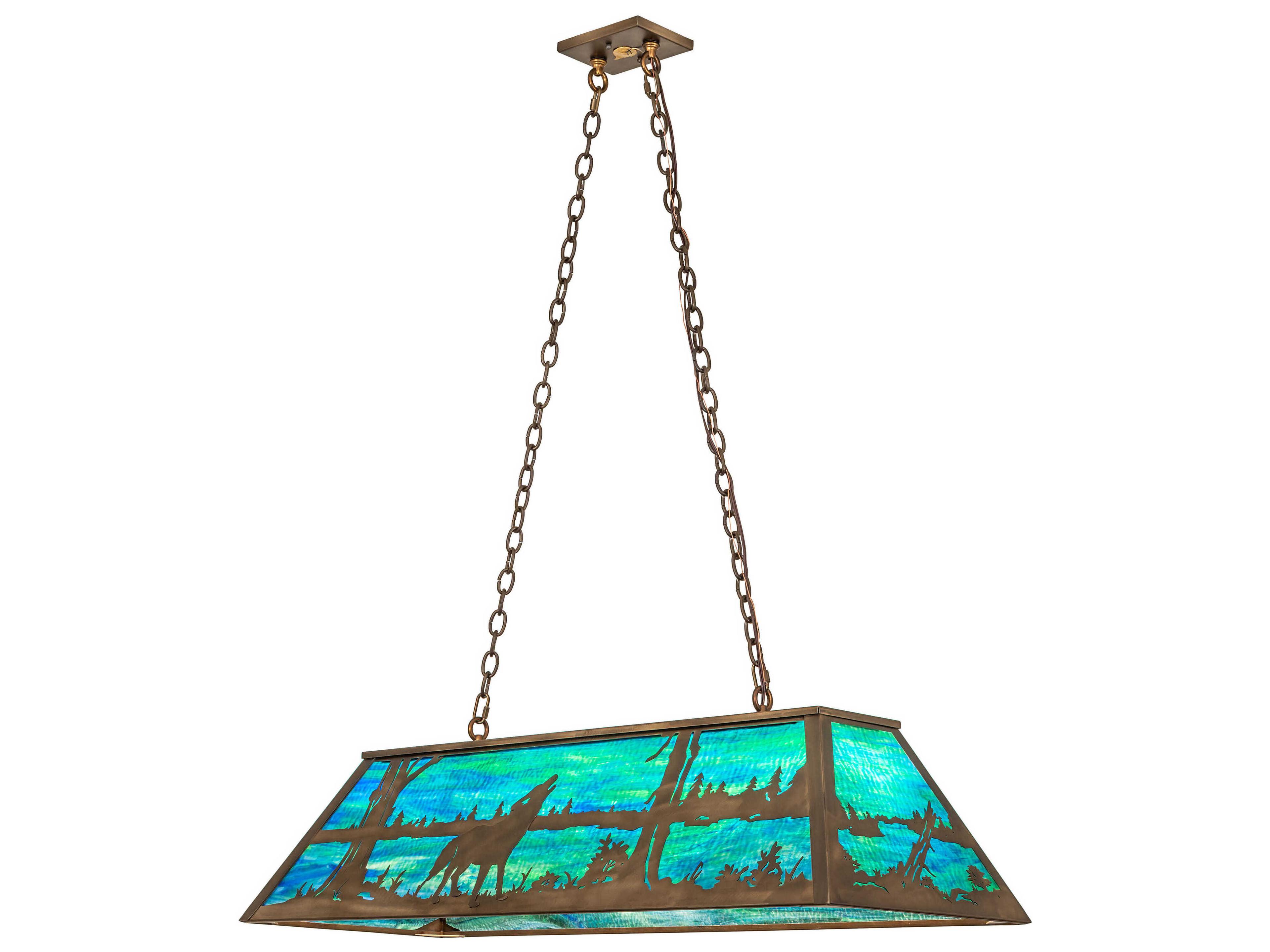 Wolf at Lake 6-Light Antique Copper Island Pendant