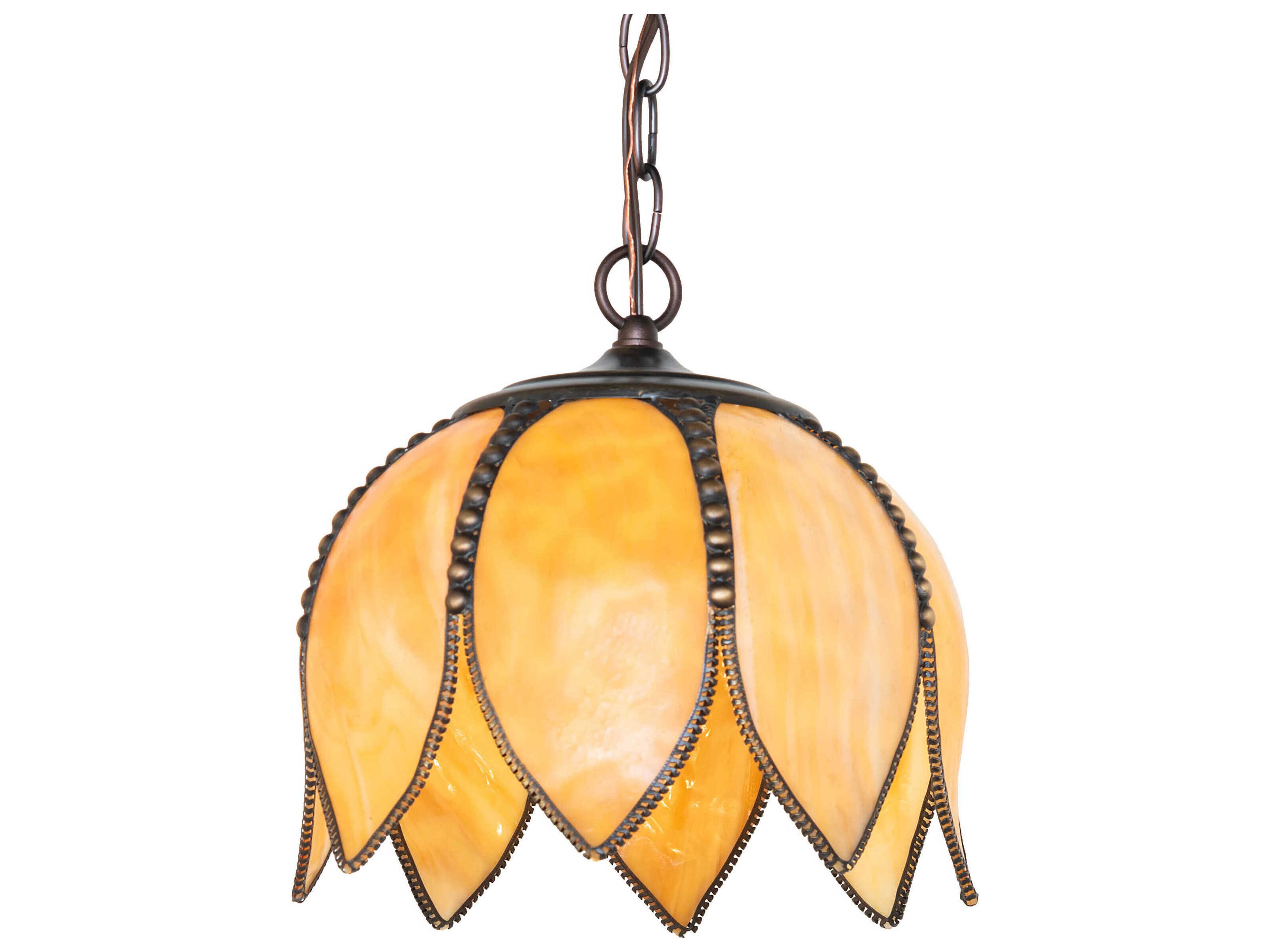 Tulip 1-Light Craftsman Brown Brass Orange Traditional Mini Pendant