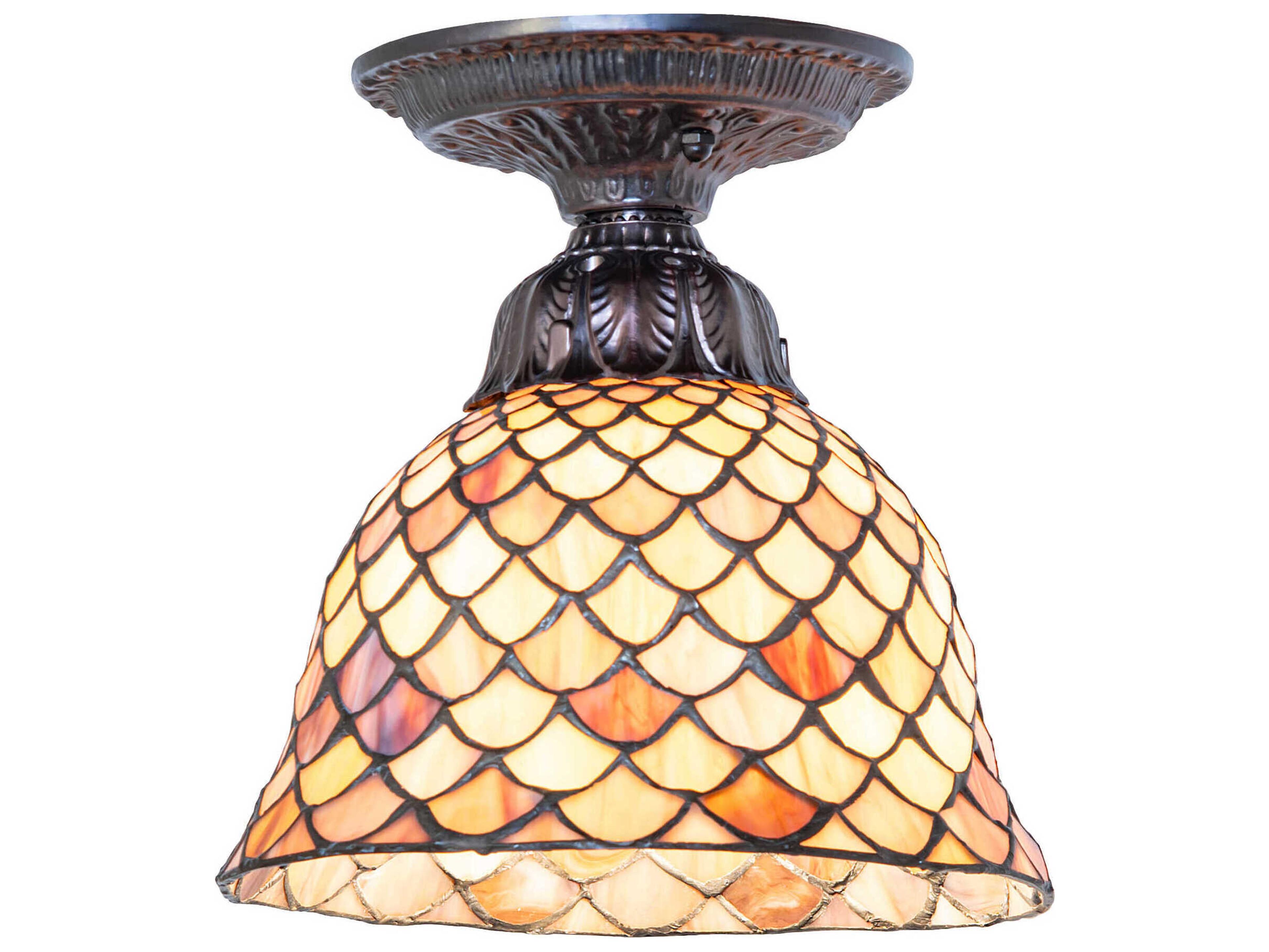 Tiffany Fishscale 1-Light Mahogany Bronze Traditional Bell Flush Mount