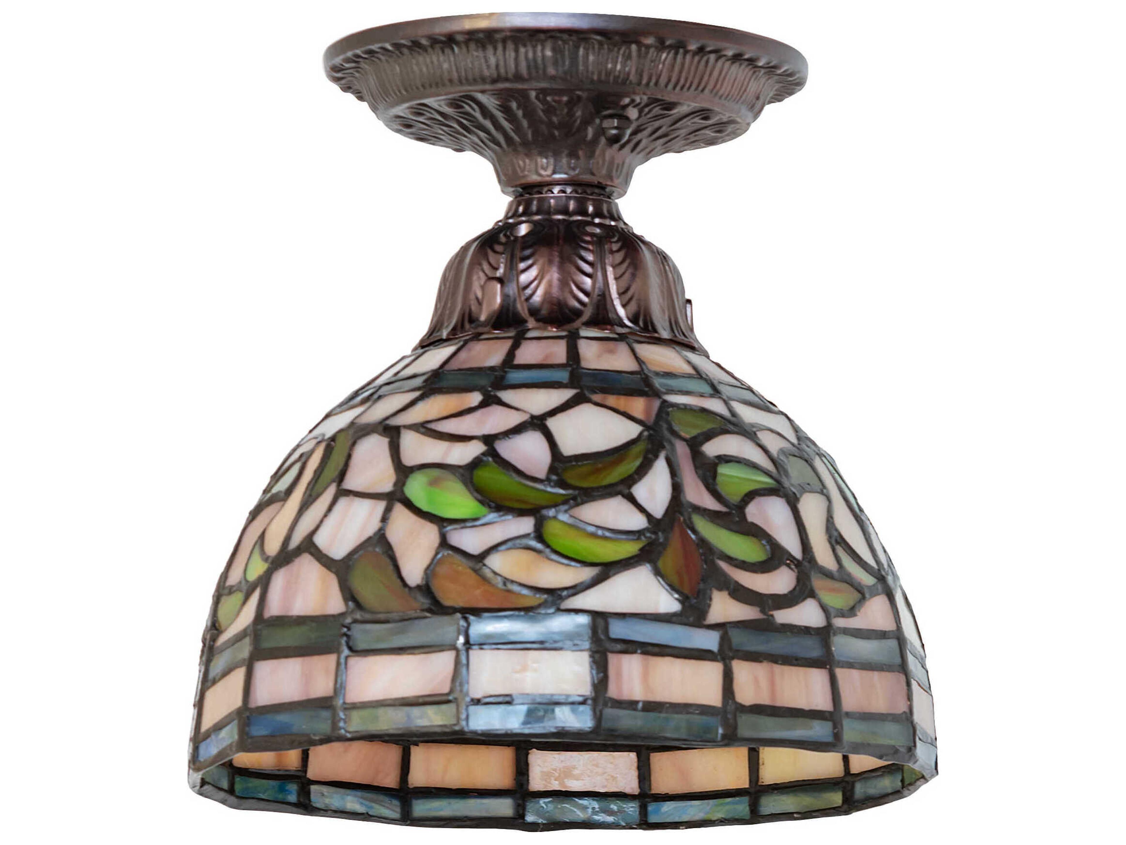 Meyda Tiffany Turning Leaf 1-Light Mahogany Bronze Traditional Dome Flush Mount