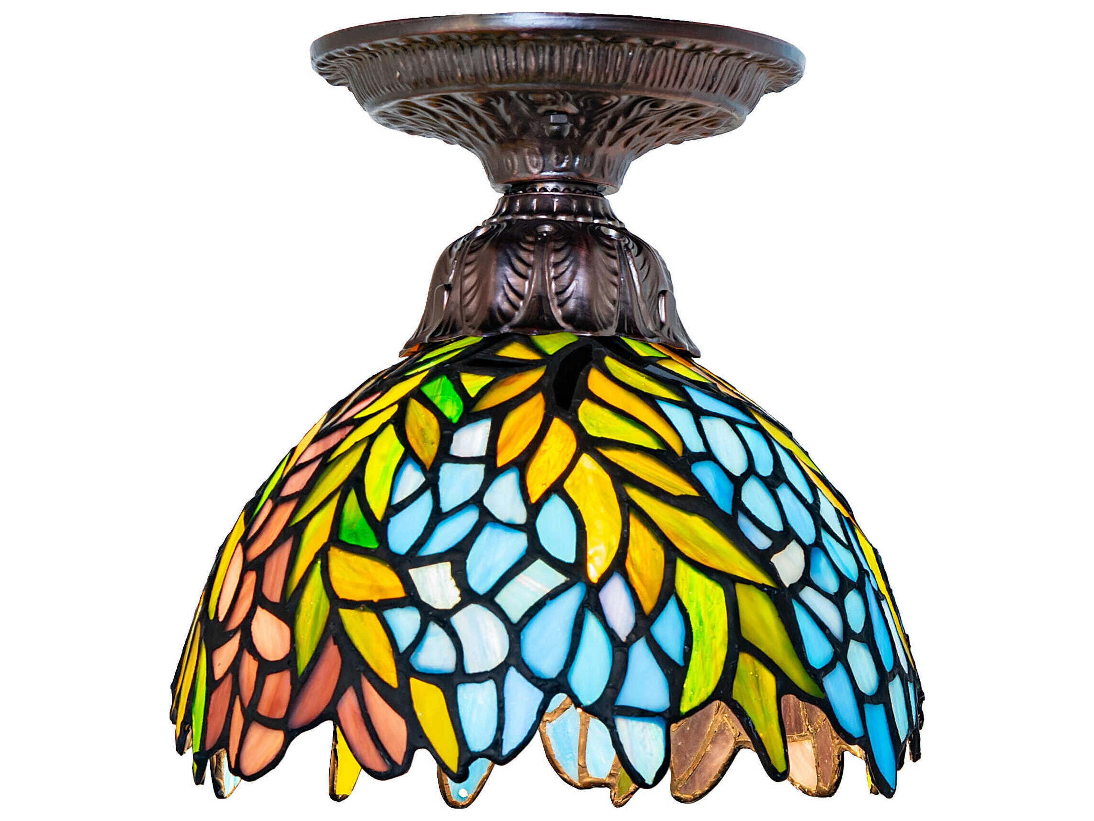 Tiffany Honey Locust 1-Light Mahogany Bronze Traditional Flush Mount