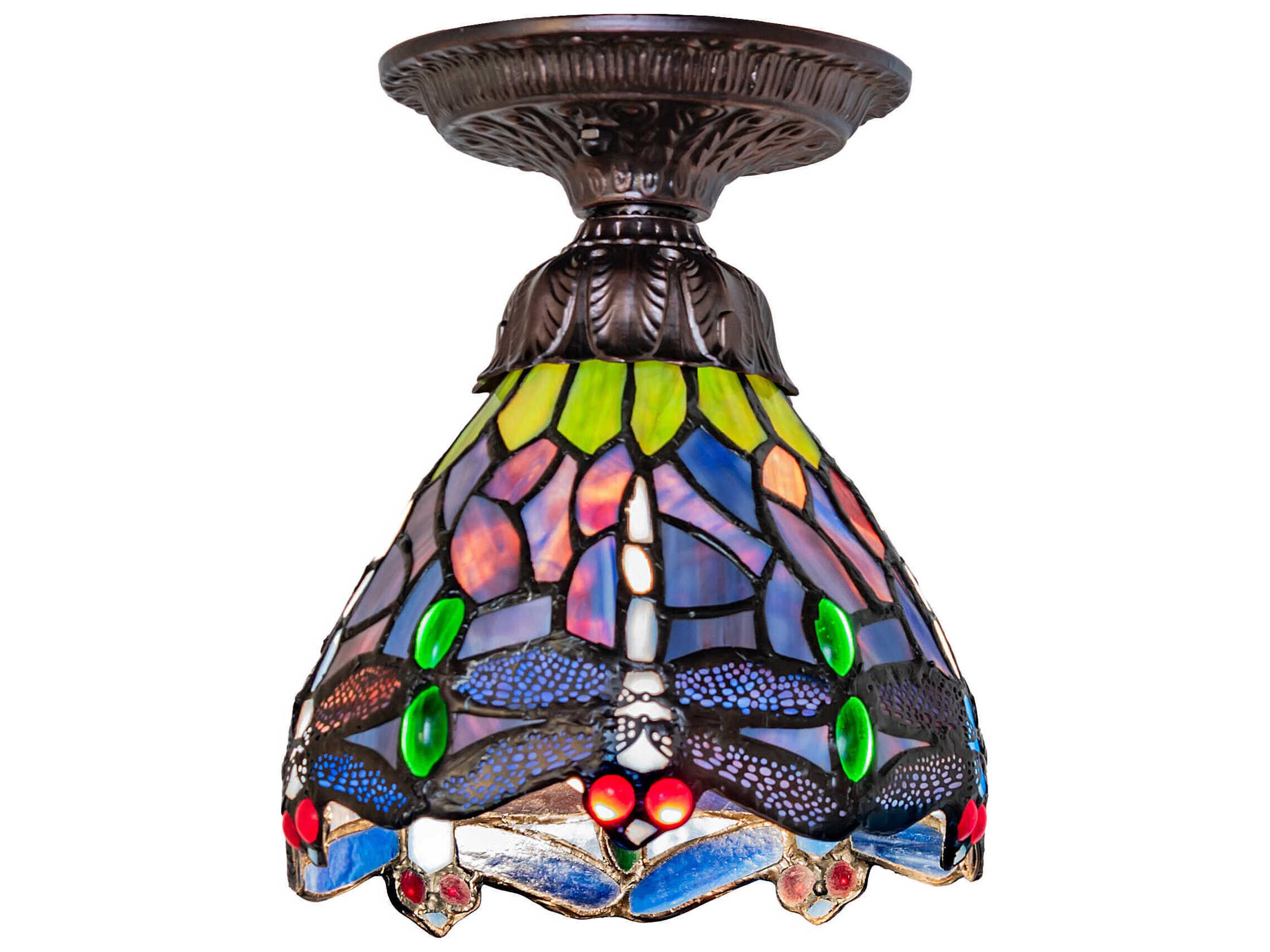 Tiffany Hanginghead Dragonfly 1-Light Mahogany Bronze Traditional Flush Mount