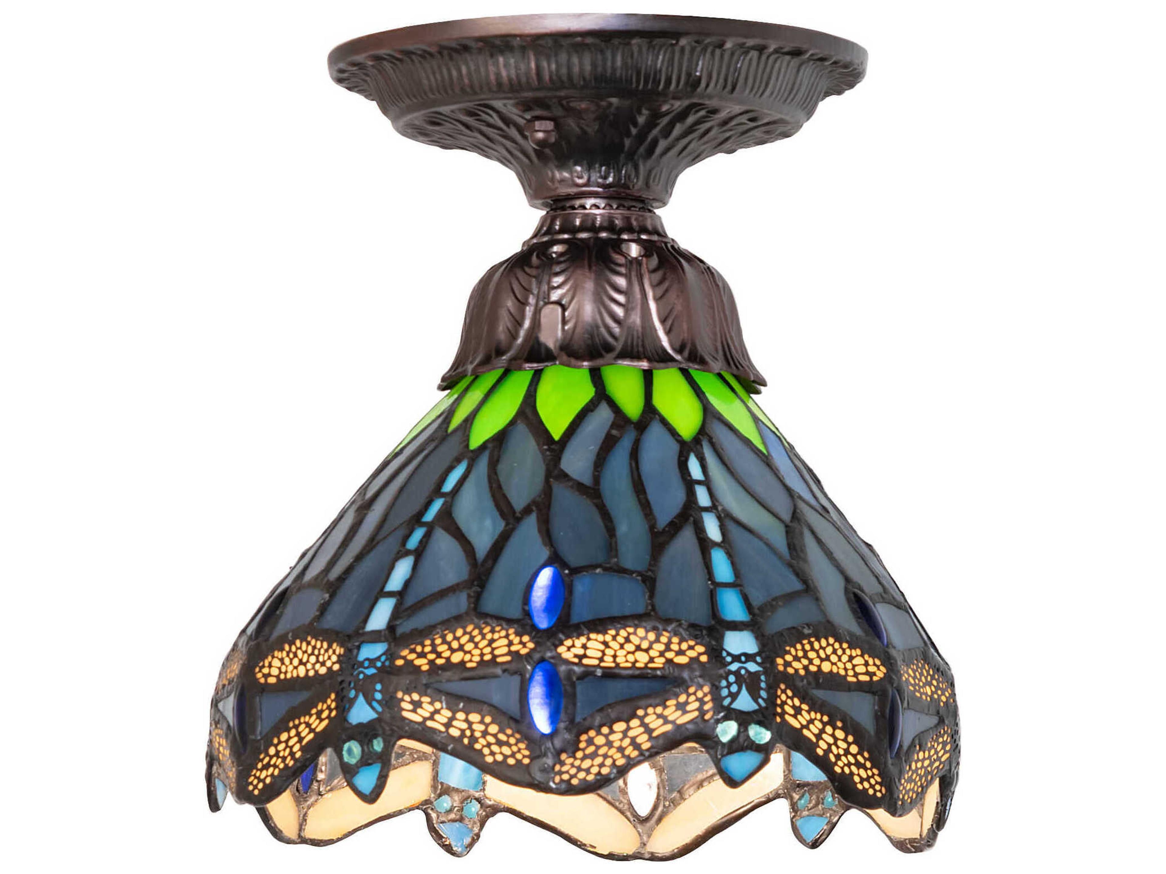 Tiffany Hanginghead Dragonfly 1-Light Mahogany Bronze Traditional Flush Mount