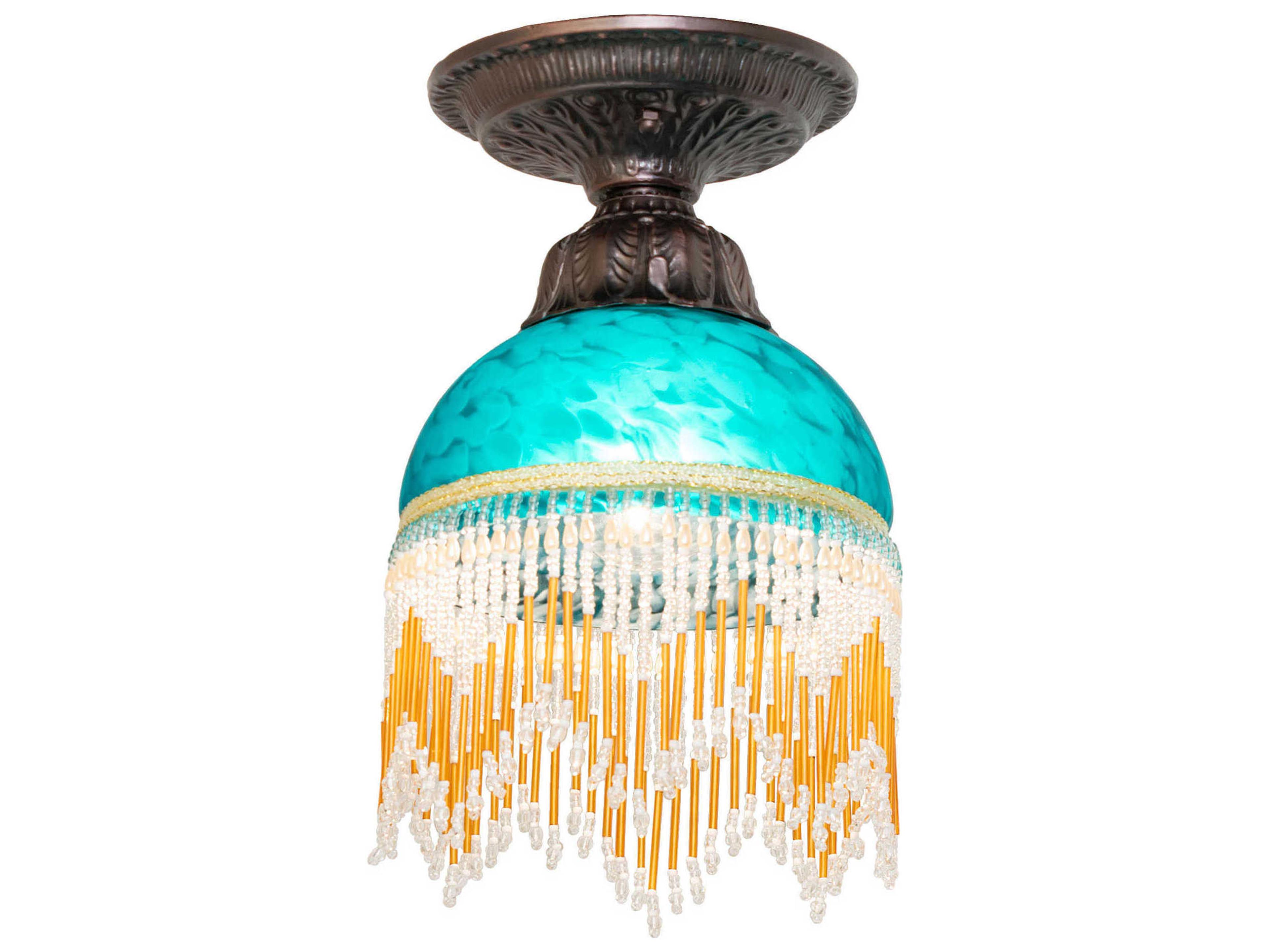 Roussillon 1-Light Mahogany Bronze Blue Traditional Dome Flush Mount