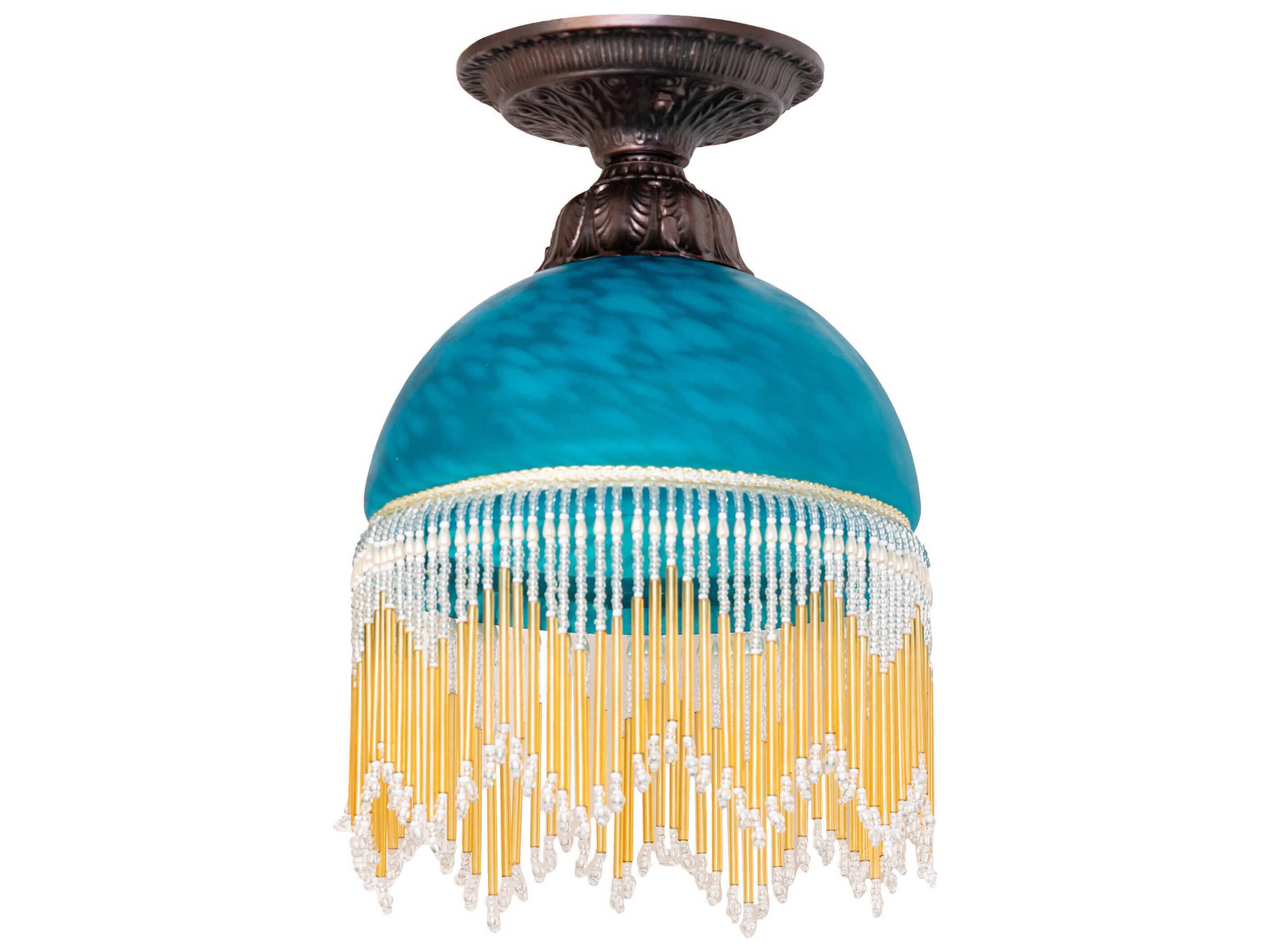 Meyda Roussillon 1-Light Mahogany Bronze Blue Traditional Dome Flush Mount