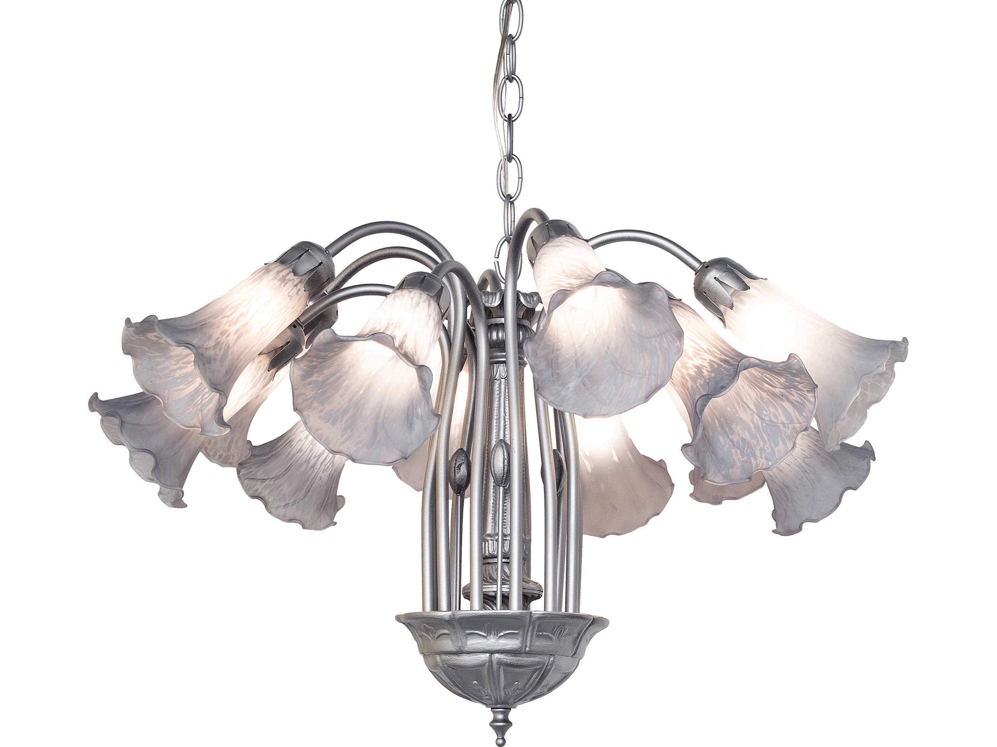 Gray Tiffany Pond Lily 12-Light Steel Chandelier