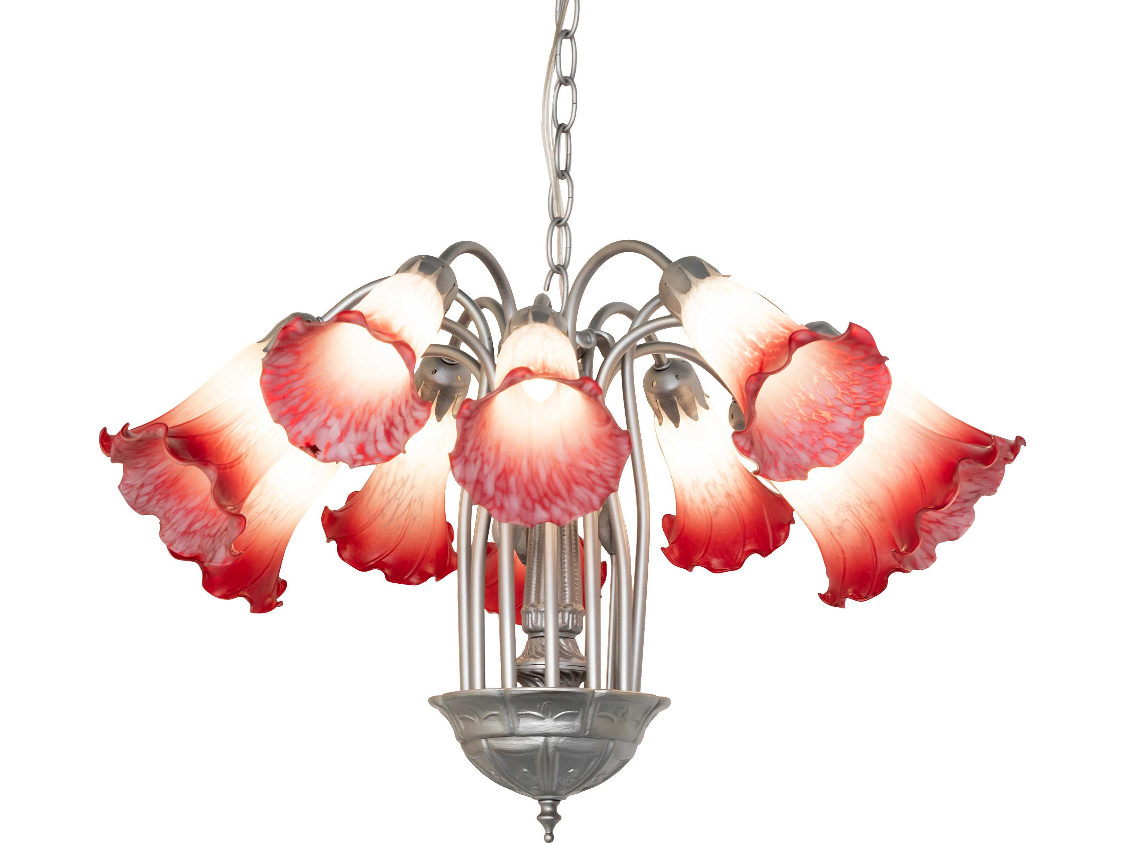 Pink/white Tiffany Pond Lily Pink/White 12-Light Steel Traditional Chandelier