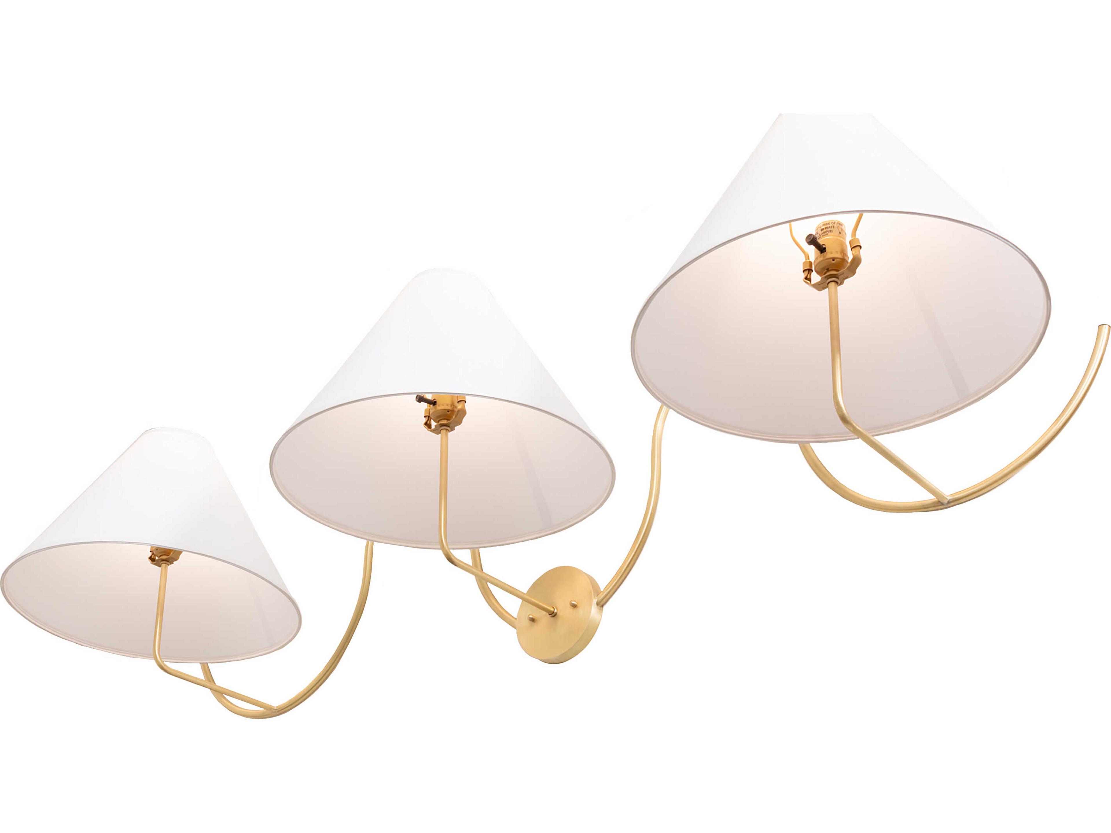 Meyda Soundwave 3-Light White Butcher Linen Brass Wall Sconce