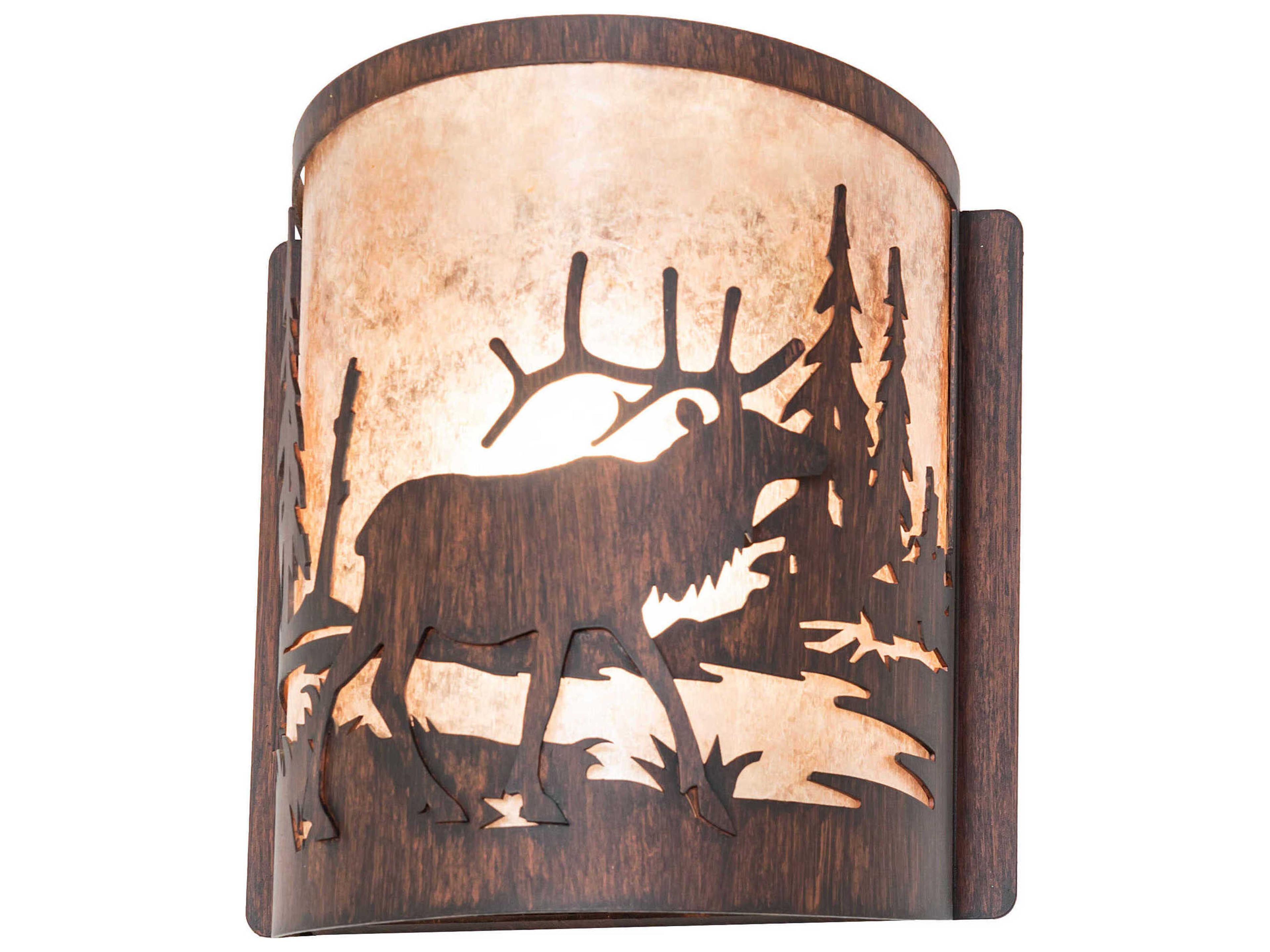 Elk At Lake 1-Light Driftwood Brown Wall Sconce