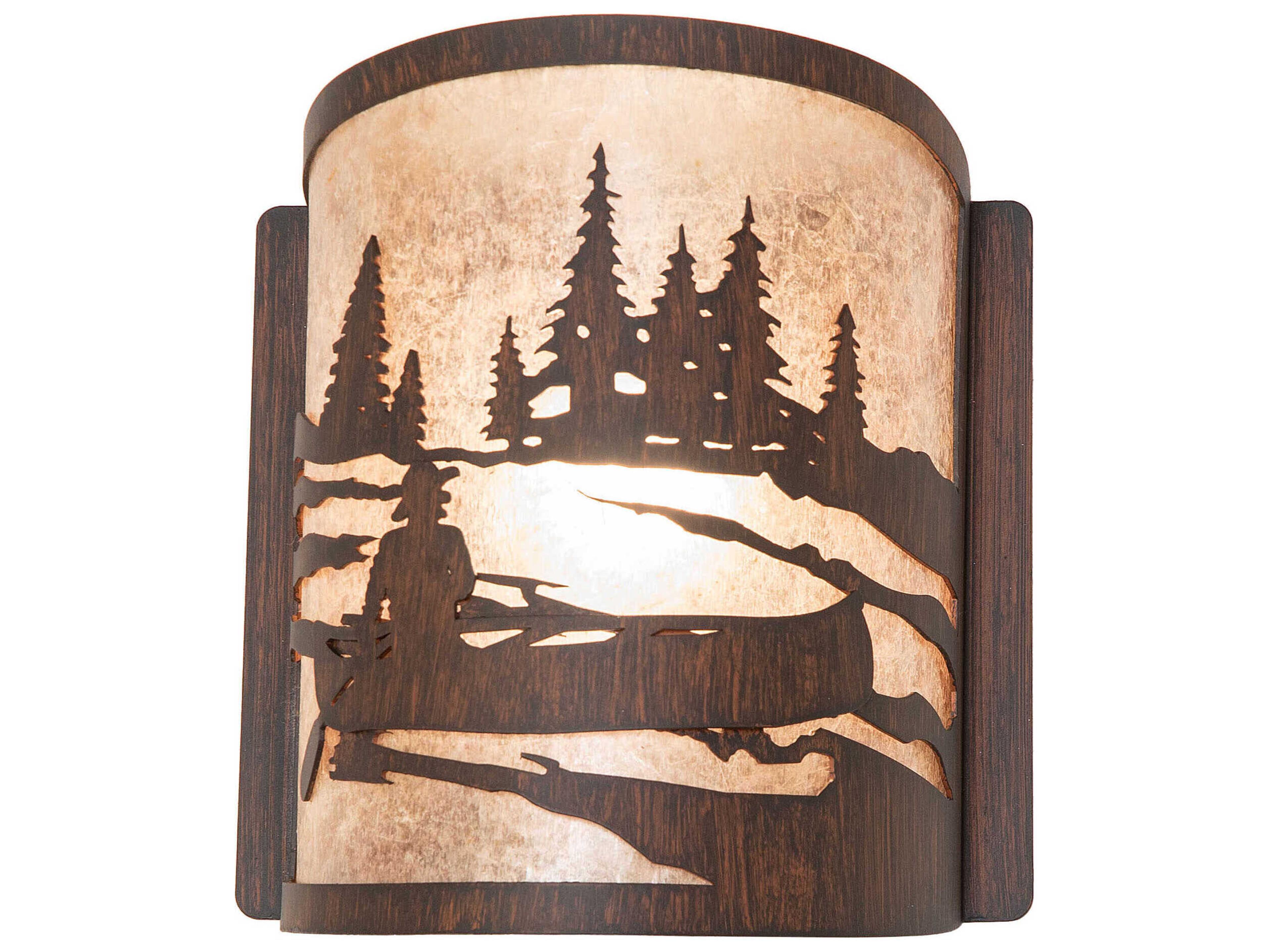 Canoe At Lake 1-Light Driftwood Brown Wall Sconce