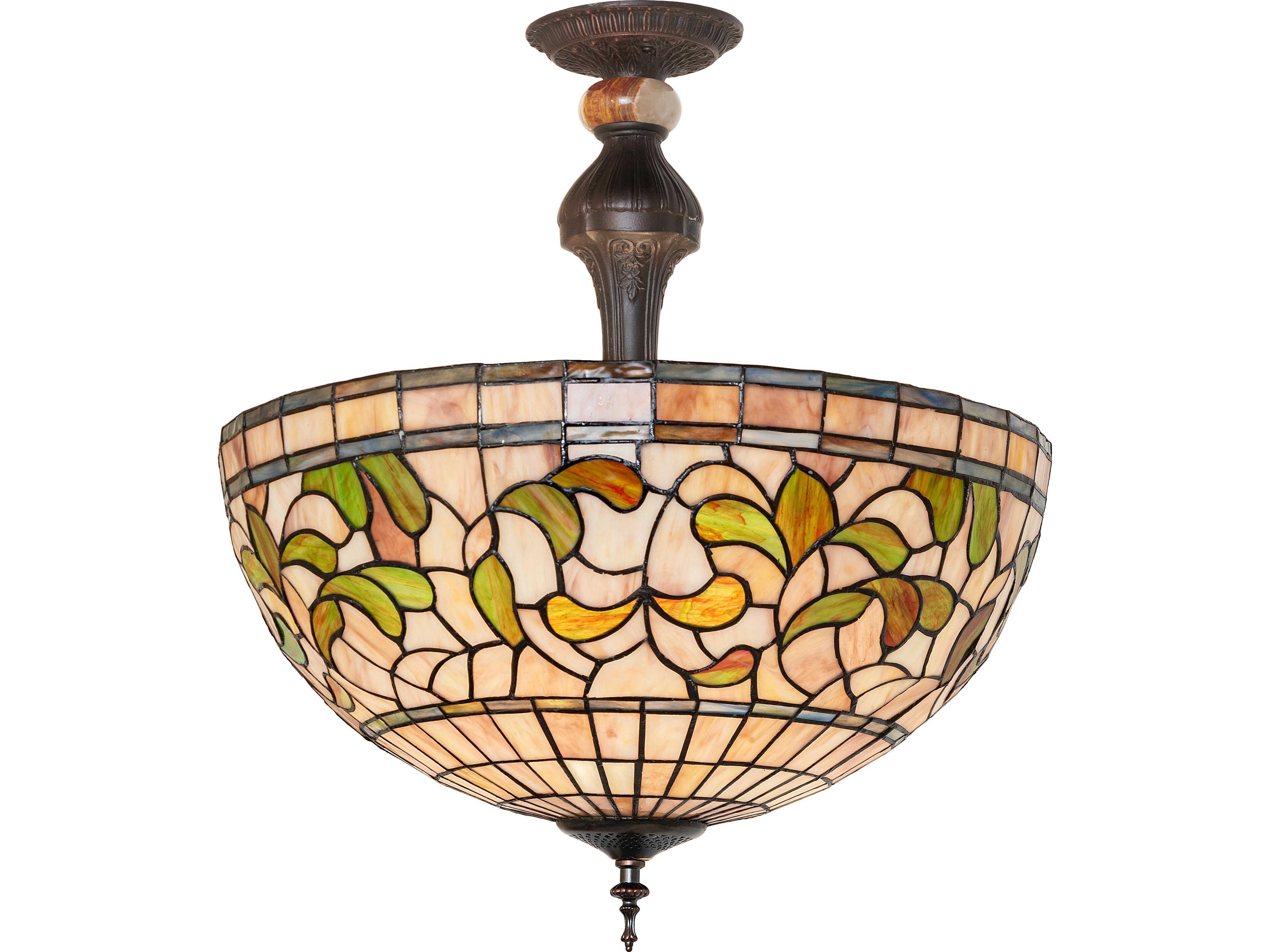 Tiffany Turning Leaf 3-Light Bronze Traditional Semi Flush Mount
