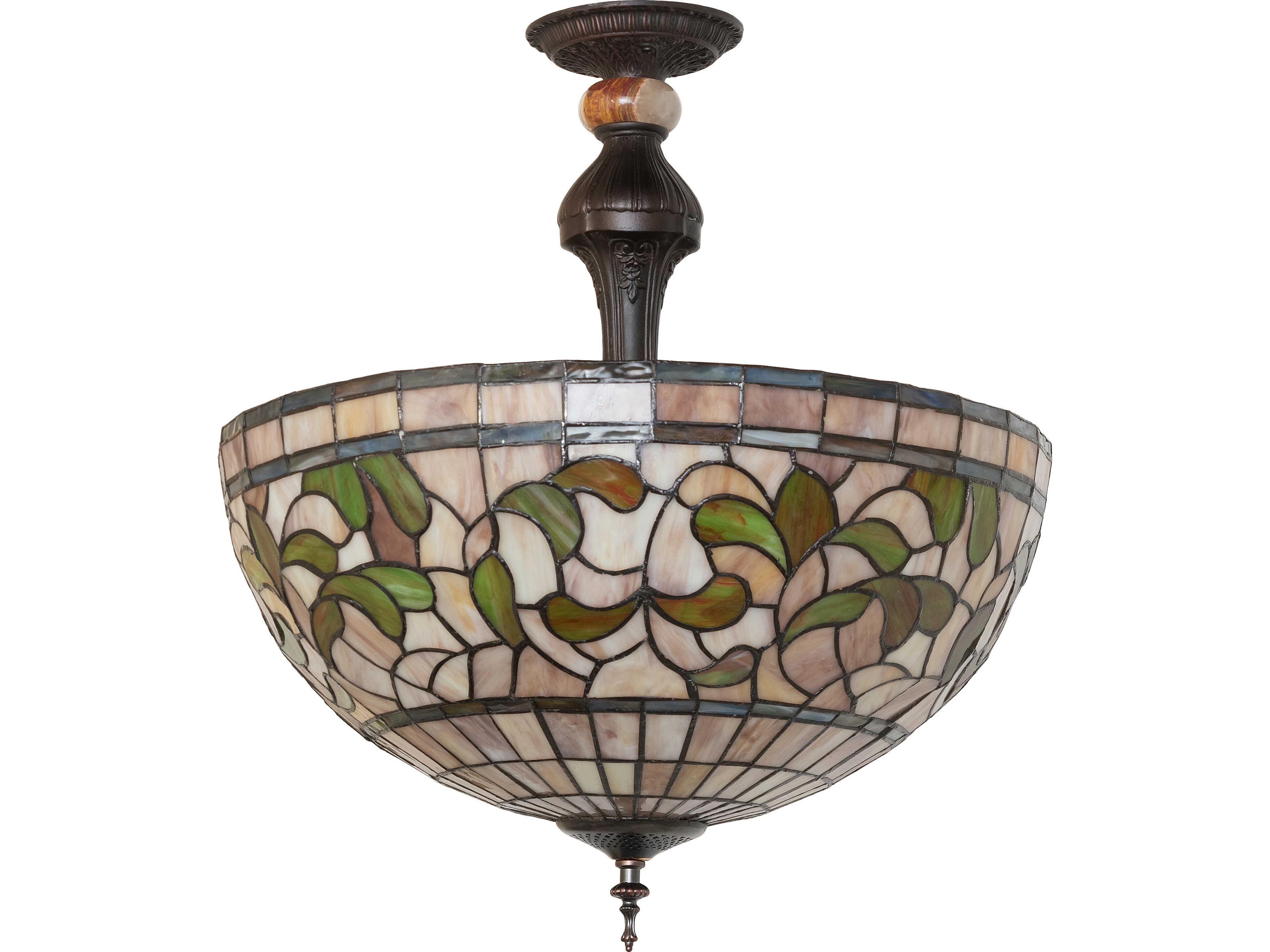 Meyda Tiffany Turning Leaf 3-Light Bronze Traditional Semi Flush Mount