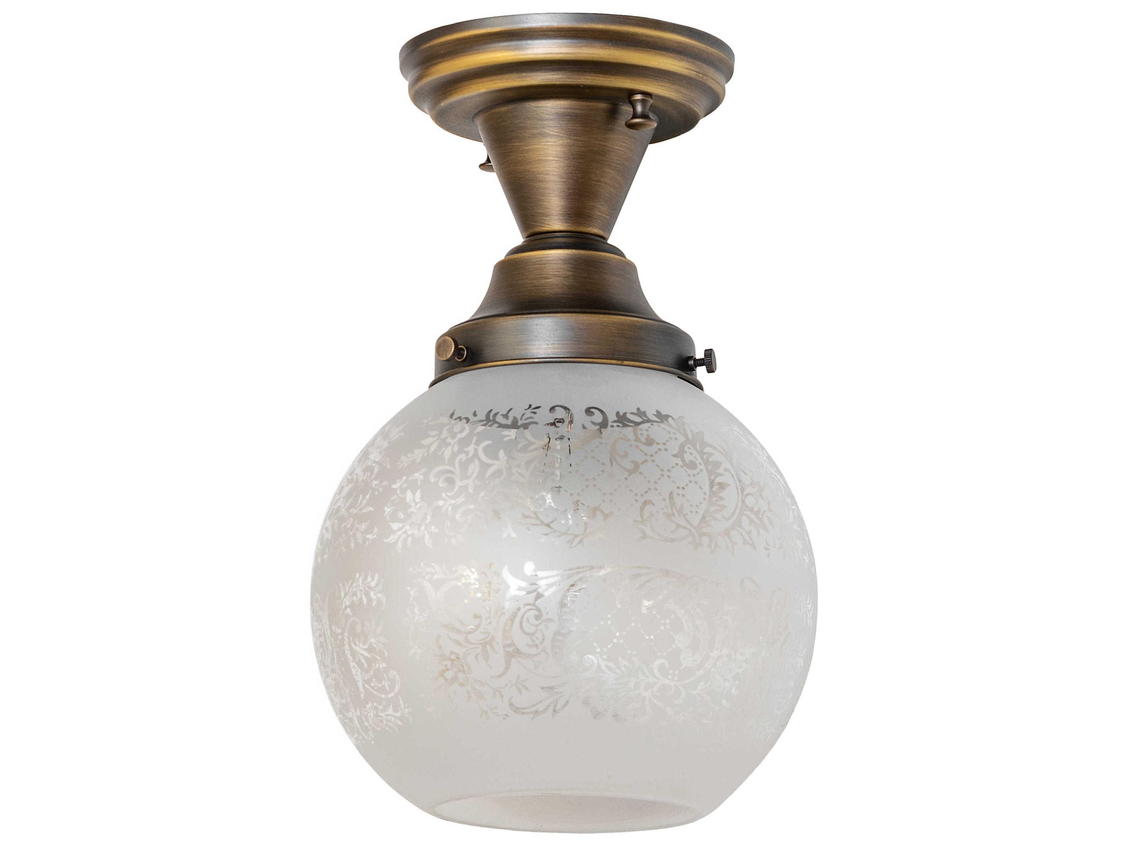 Meyda Revival Schoolhouse 1-Light Antique Brass Flush Mount