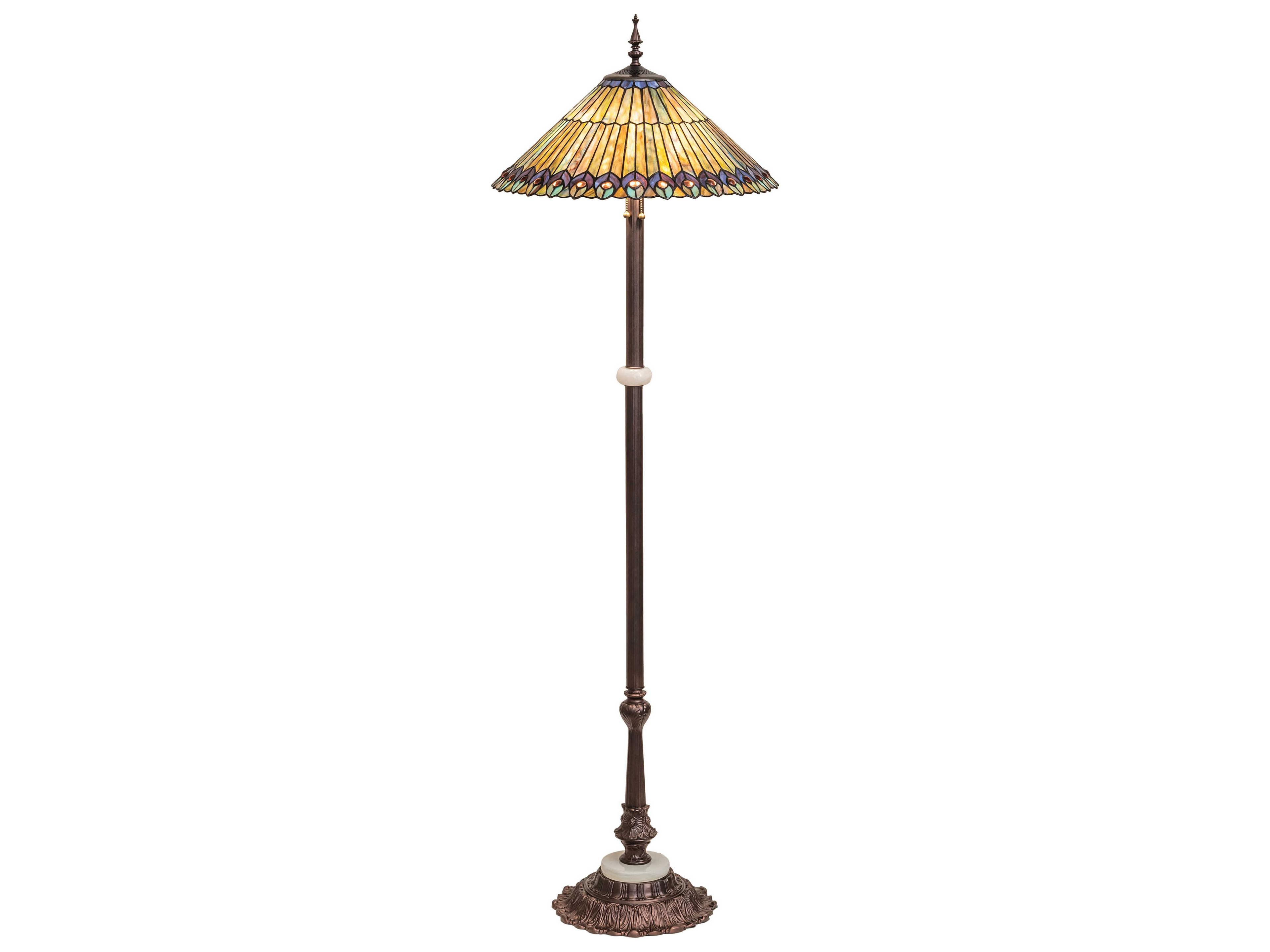 Tiffany Jeweled Peacock 3-Light Mahogany Bronze Floor Lamp