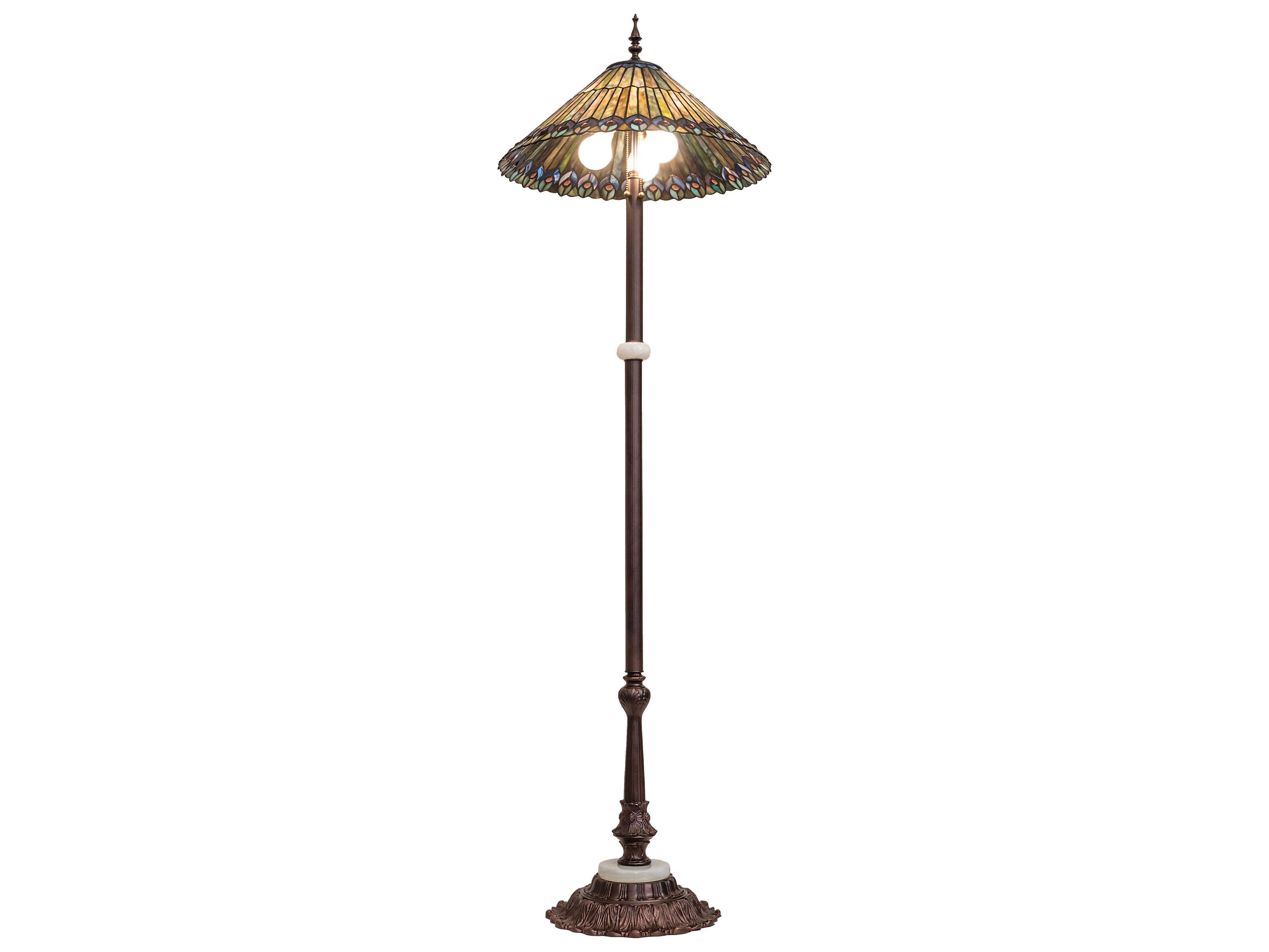 Meyda Tiffany Jeweled Peacock 3-Light Mahogany Bronze Floor Lamp
