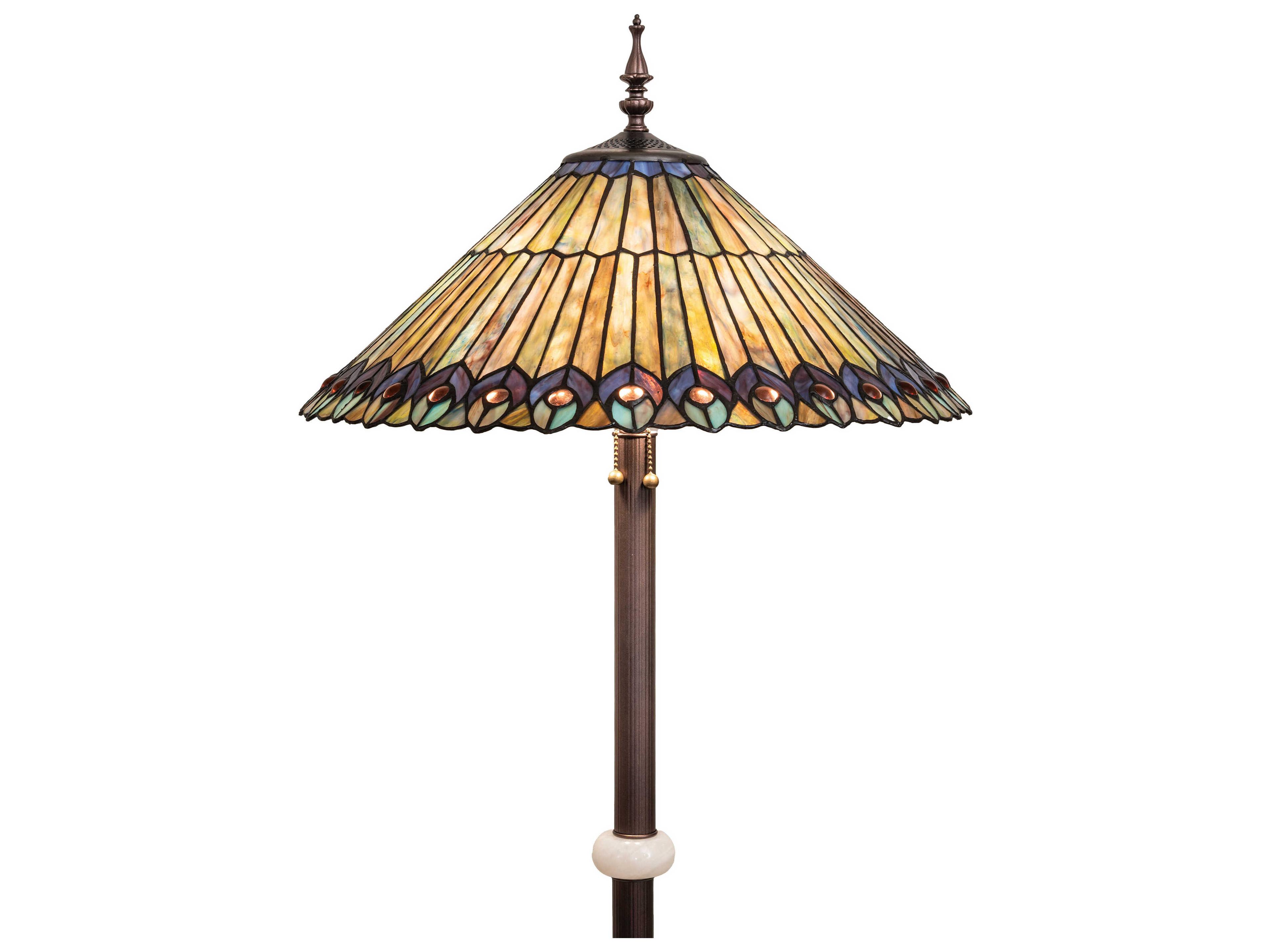 Meyda Tiffany Jeweled Peacock 3-Light Mahogany Bronze Floor Lamp