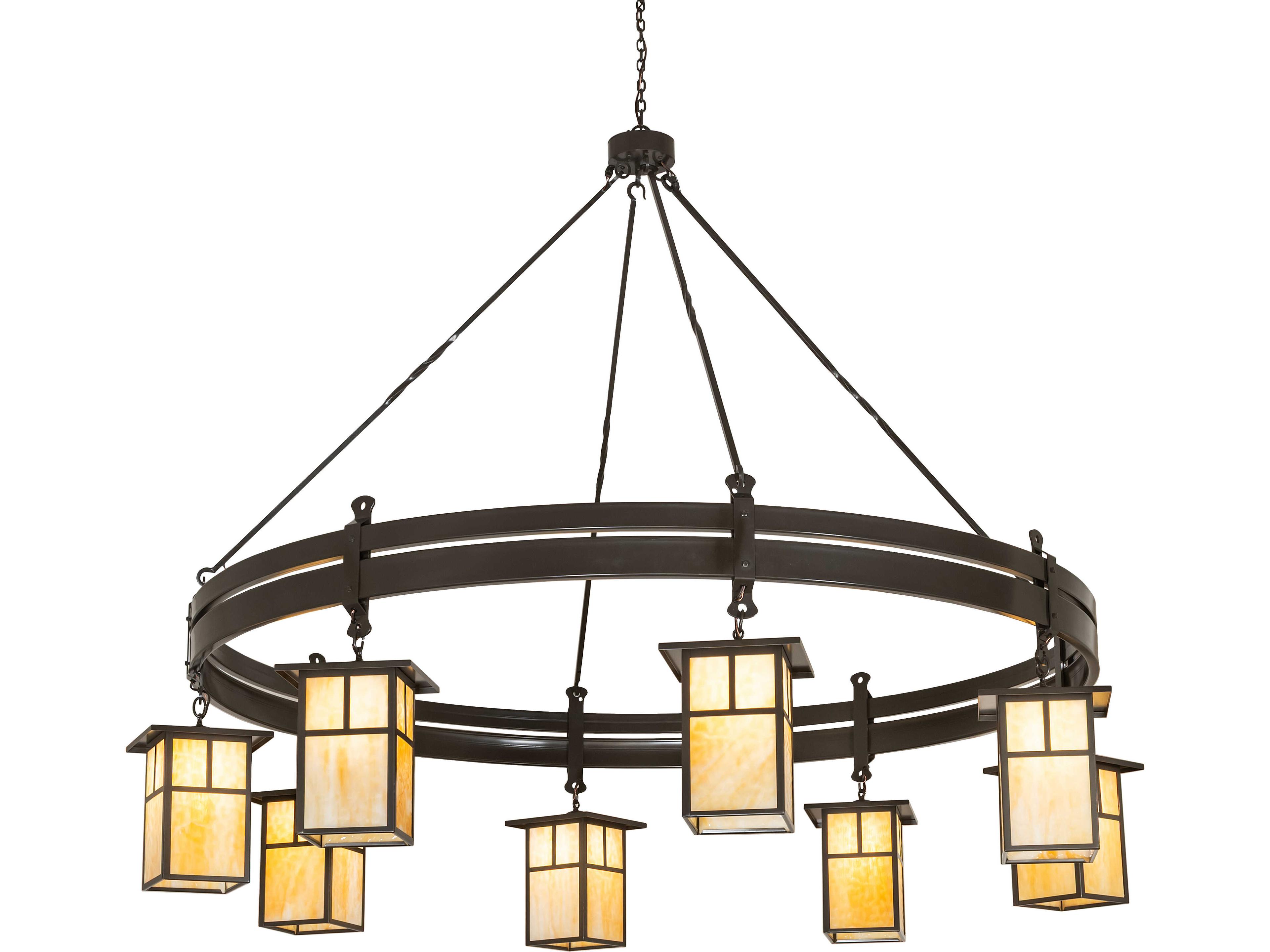 Beartooth 8-Light Beige Art Glass Bronze Traditional Chandelier