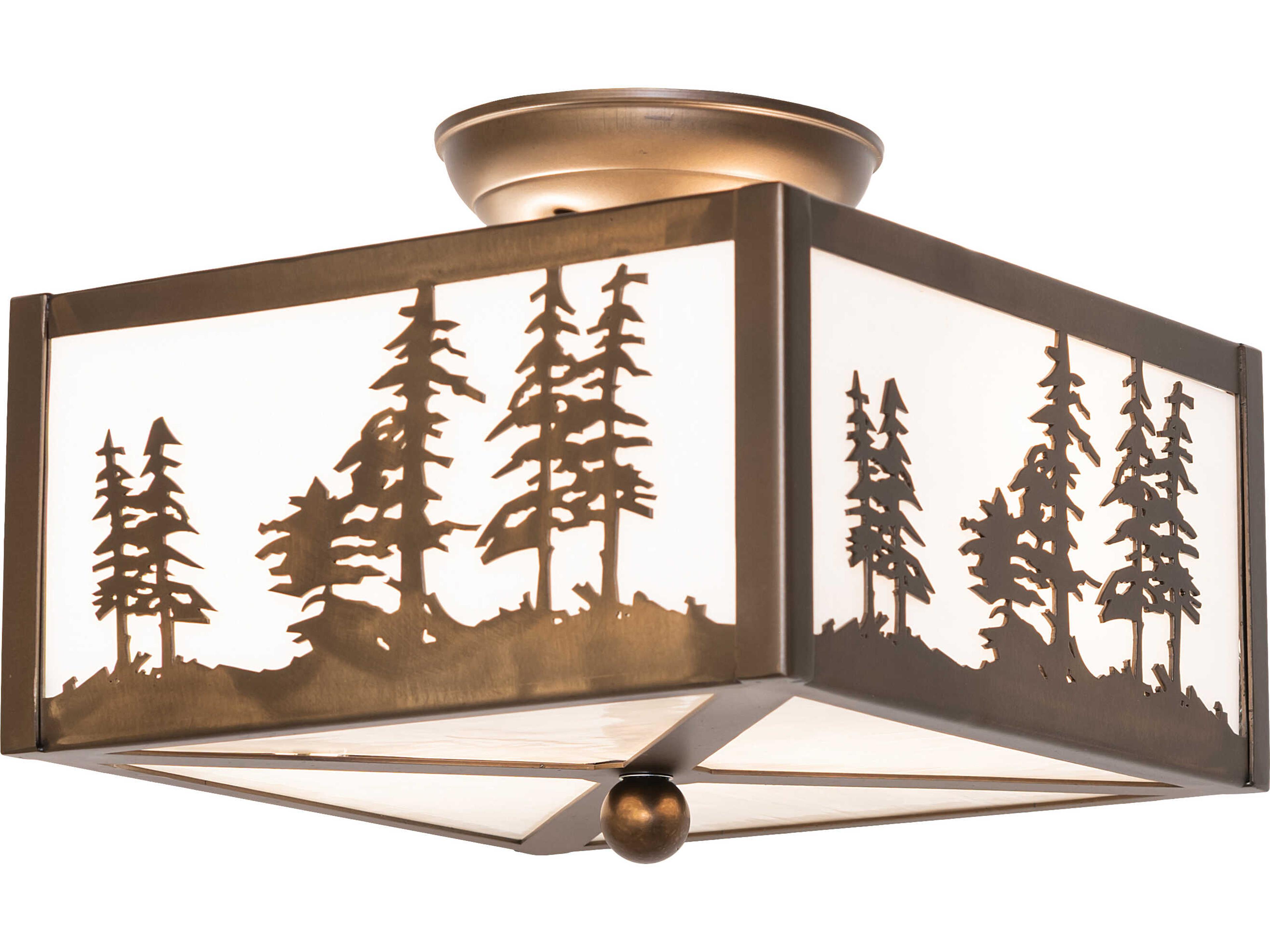 Tall Pines 2-Light White Art Glass Copper Traditional Flush Mount