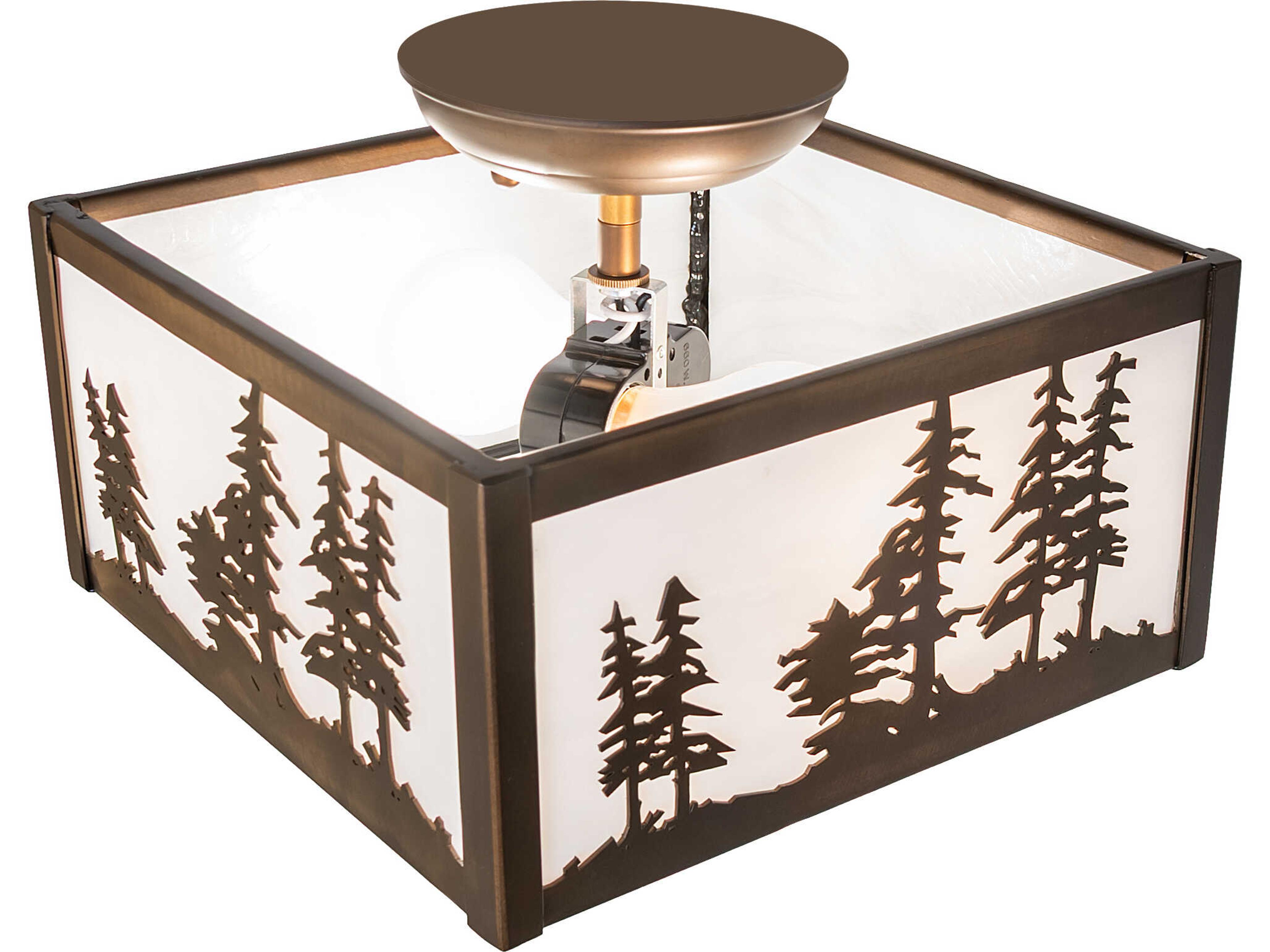 Meyda Tall Pines 2-Light White Art Glass Copper Traditional Flush Mount