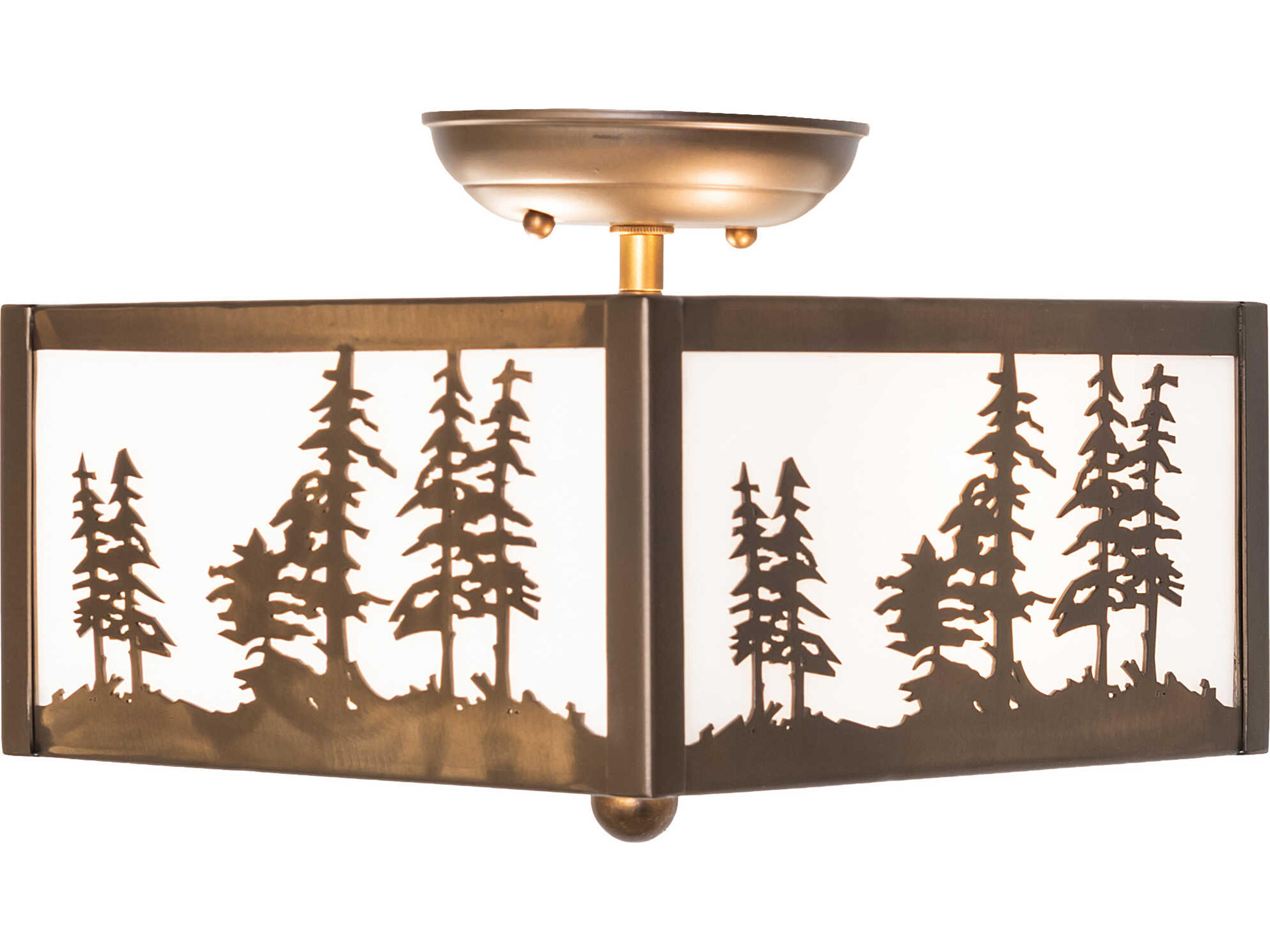 Meyda Tall Pines 2-Light White Art Glass Copper Traditional Flush Mount