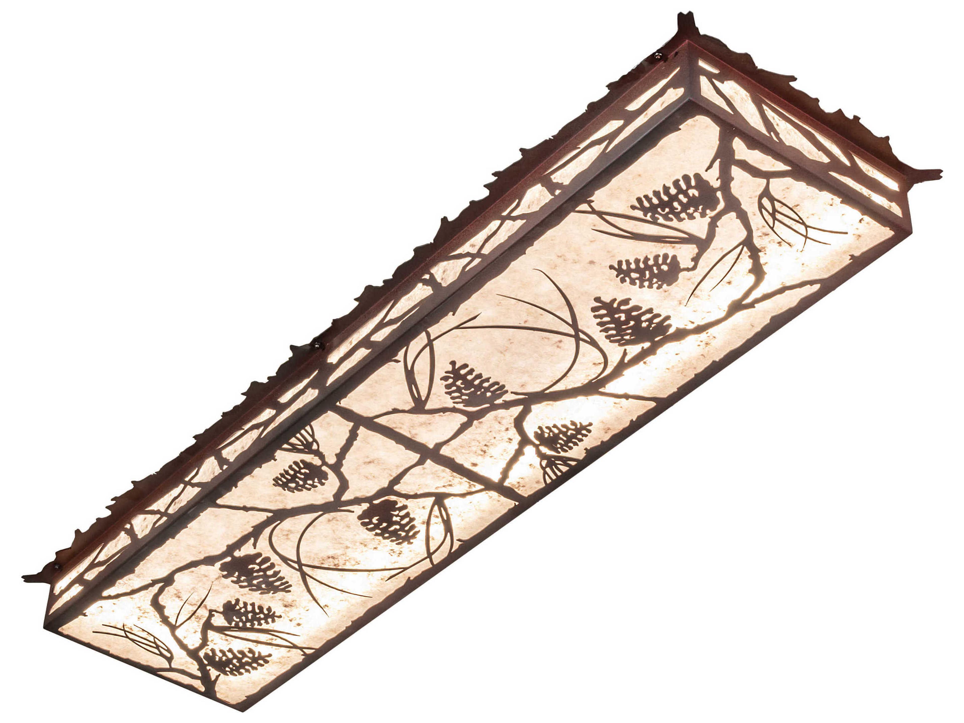 Meyda Whispering Pines Wrought Iron on Rust Gloss White Flush Mount