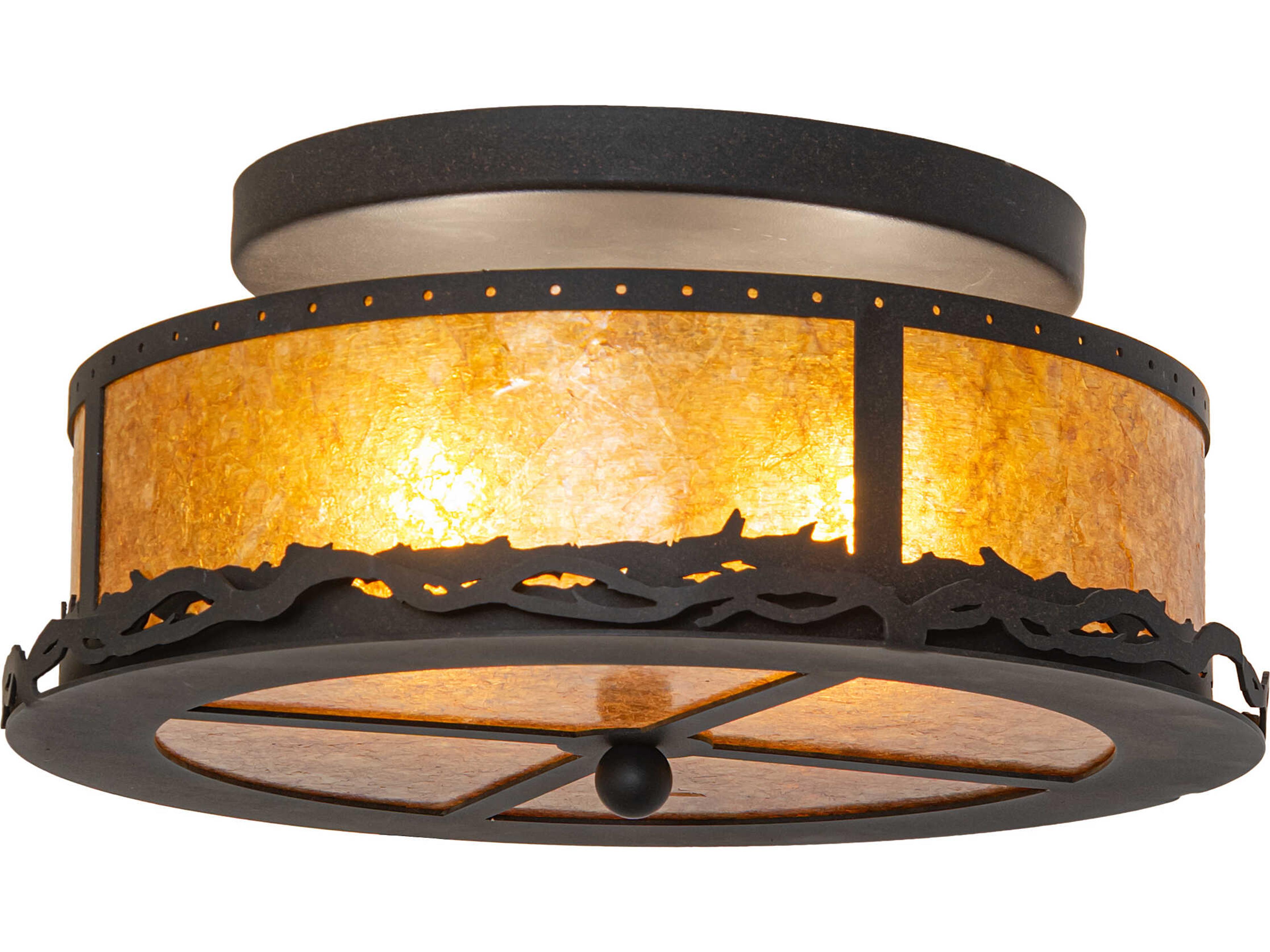 Rustic 2-Light Amber Mica Bronze Traditional Flush Mount