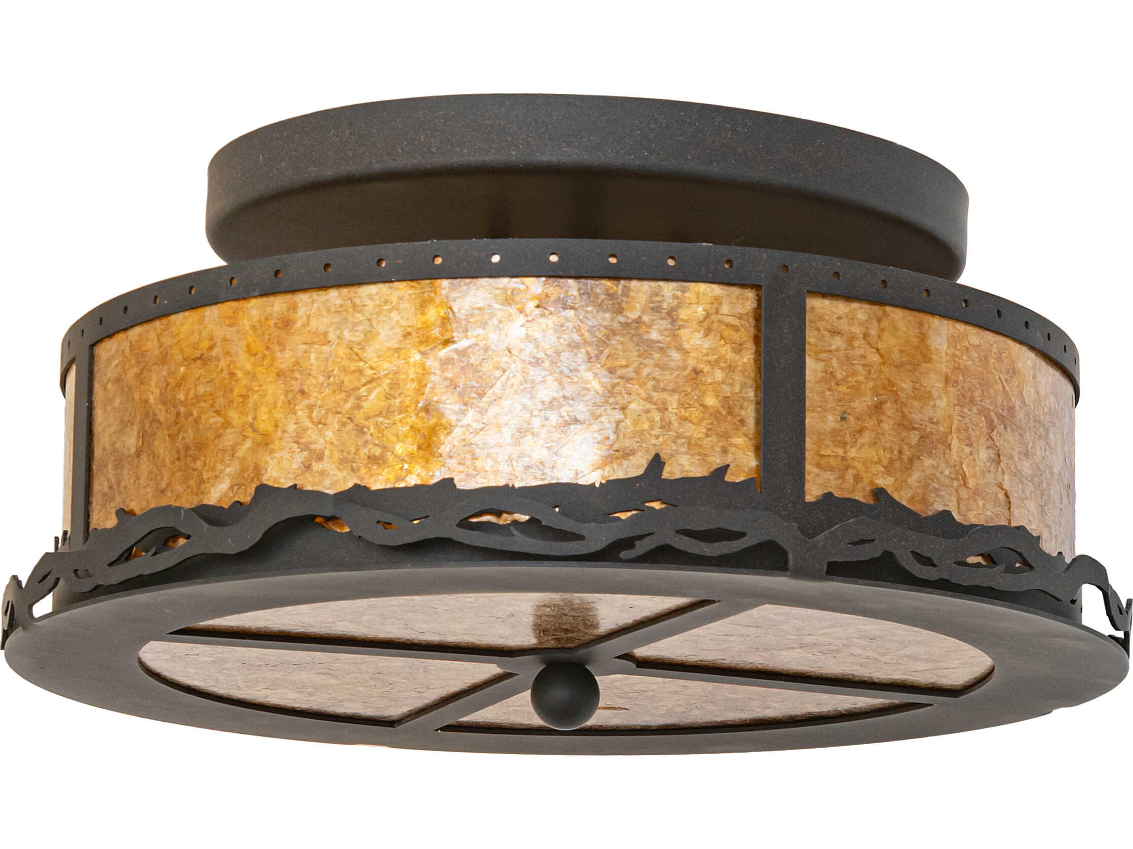 Meyda Rustic 2-Light Amber Mica Bronze Traditional Flush Mount