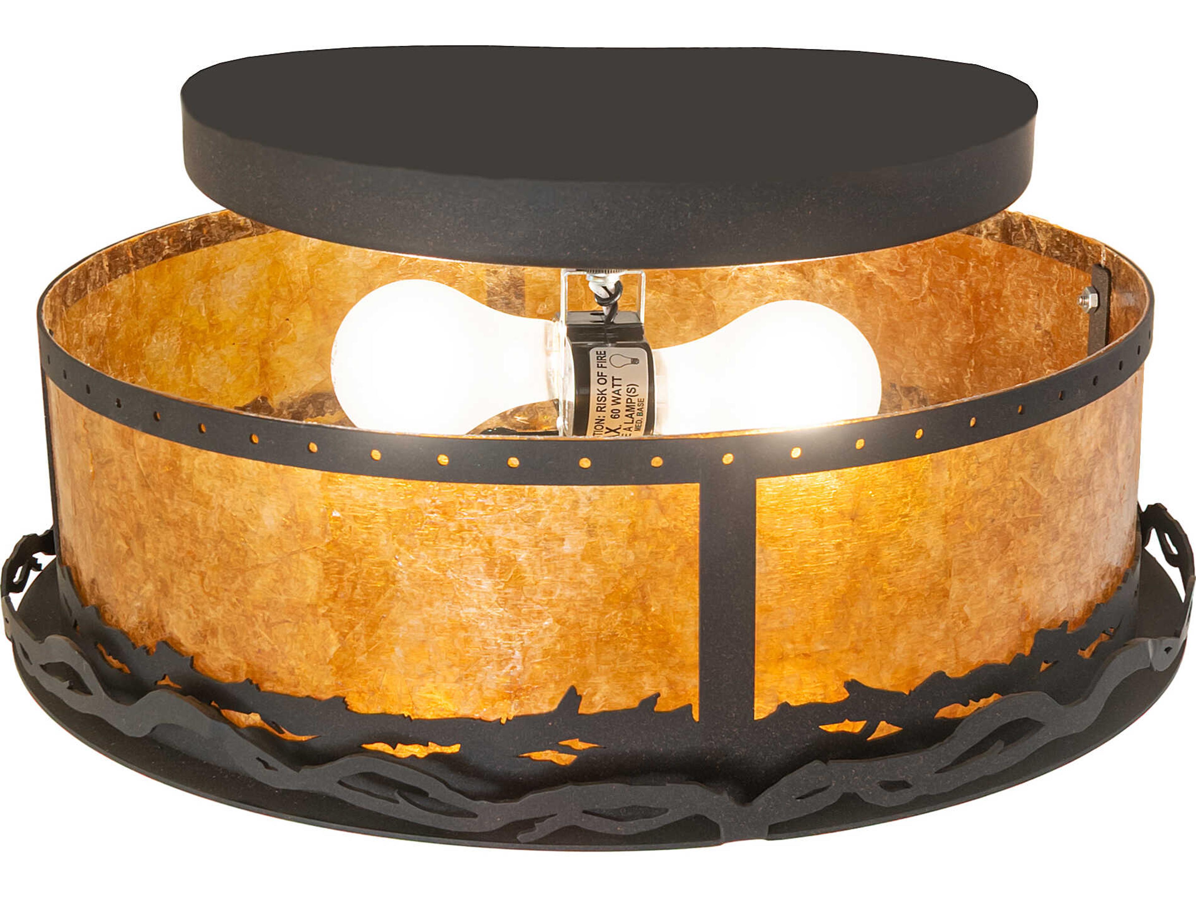 Meyda Rustic 2-Light Amber Mica Bronze Traditional Flush Mount