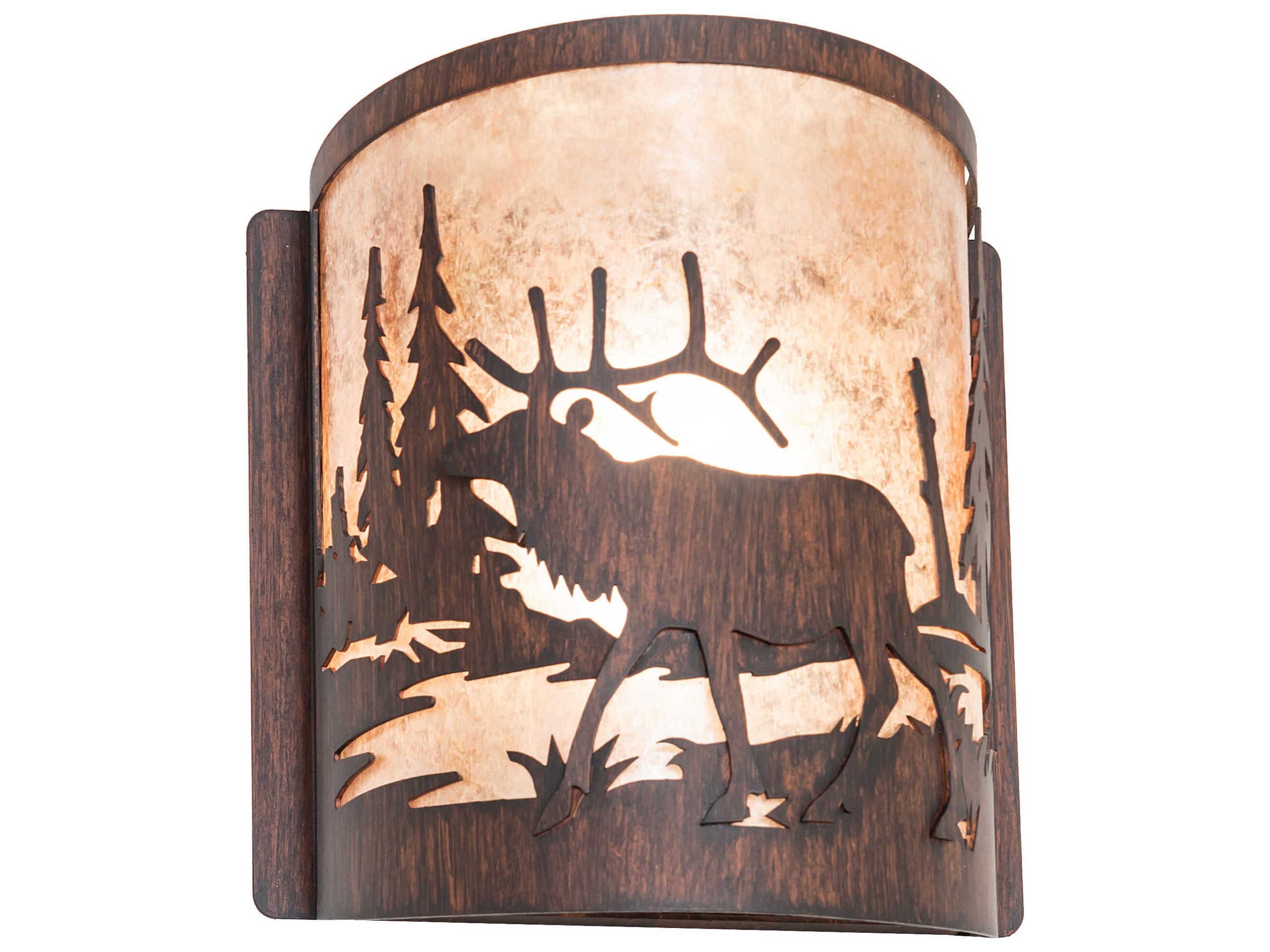 Elk At Lake 1-Light Driftwood Brown Wall Sconce