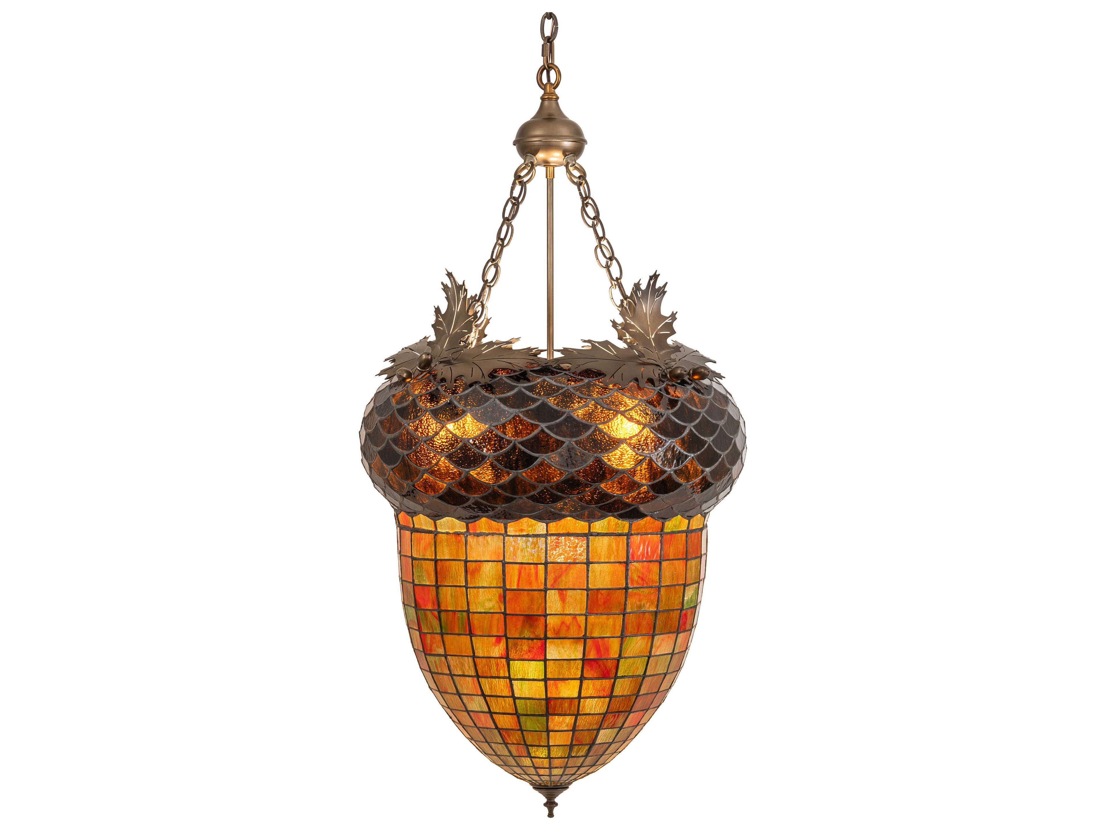 Meyda Oak Leaf and Acorn 3-Light Antique Copper Pendant